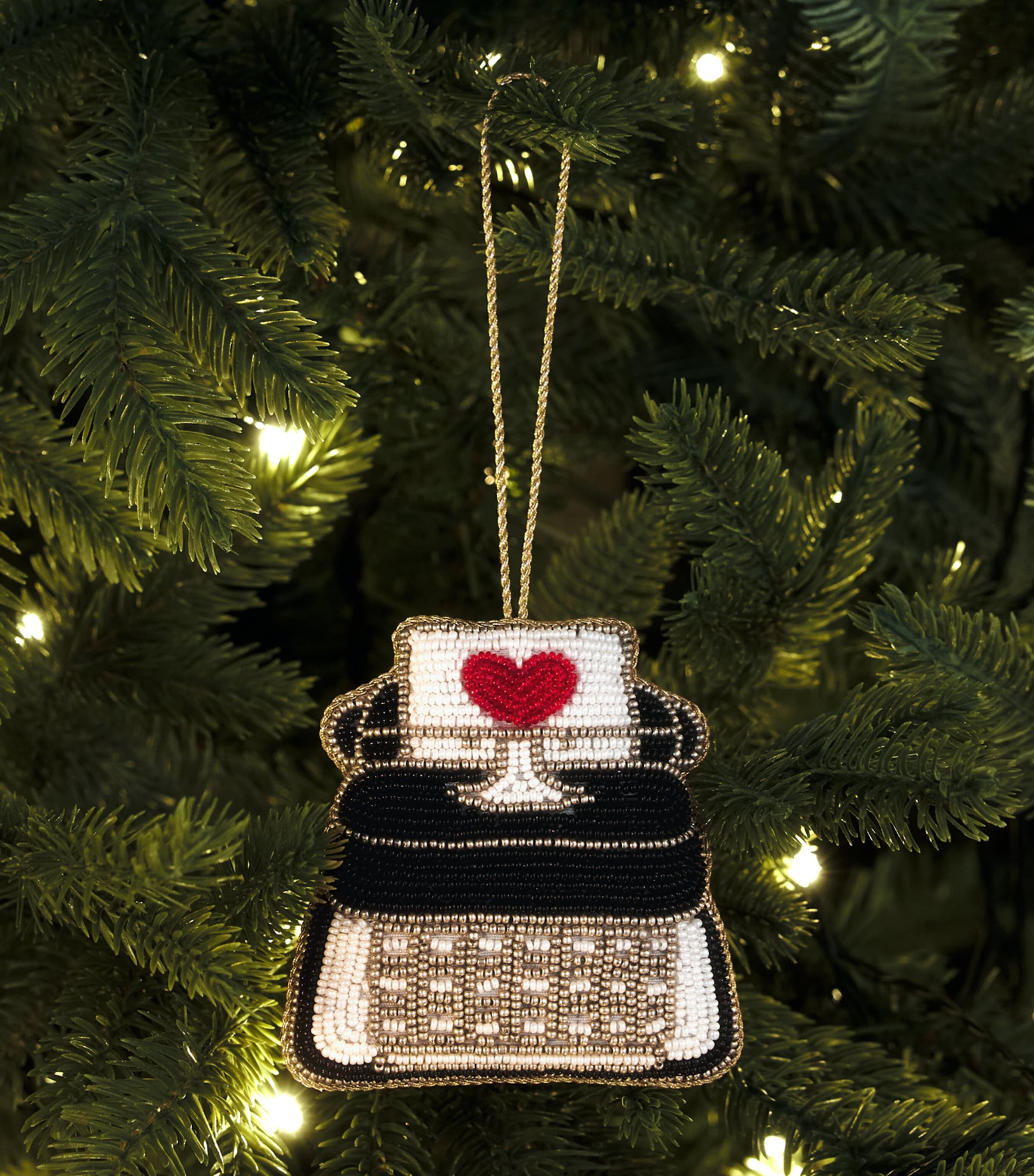 Harrods Beaded Typewriter Tree Decoration Black/white Image 2