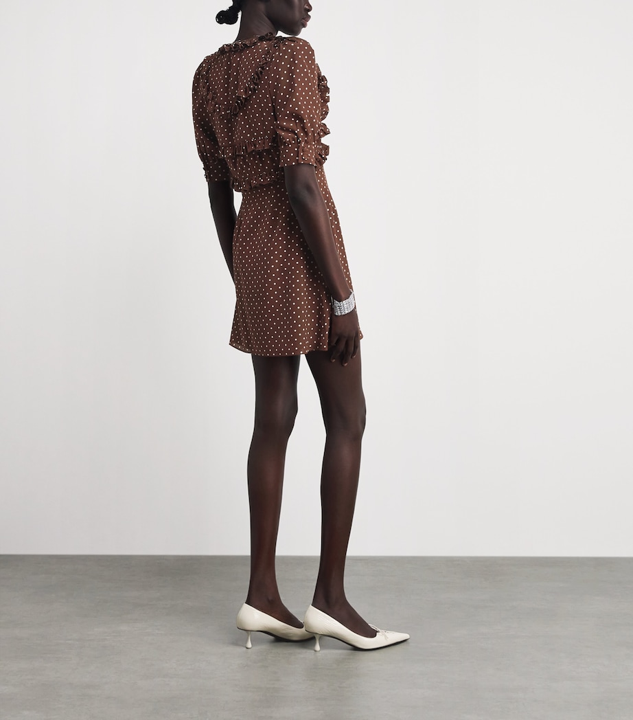 Alessandra Rich Womens Silk Crepe De Chine Ruffled Mini Dress Brown White Image 4