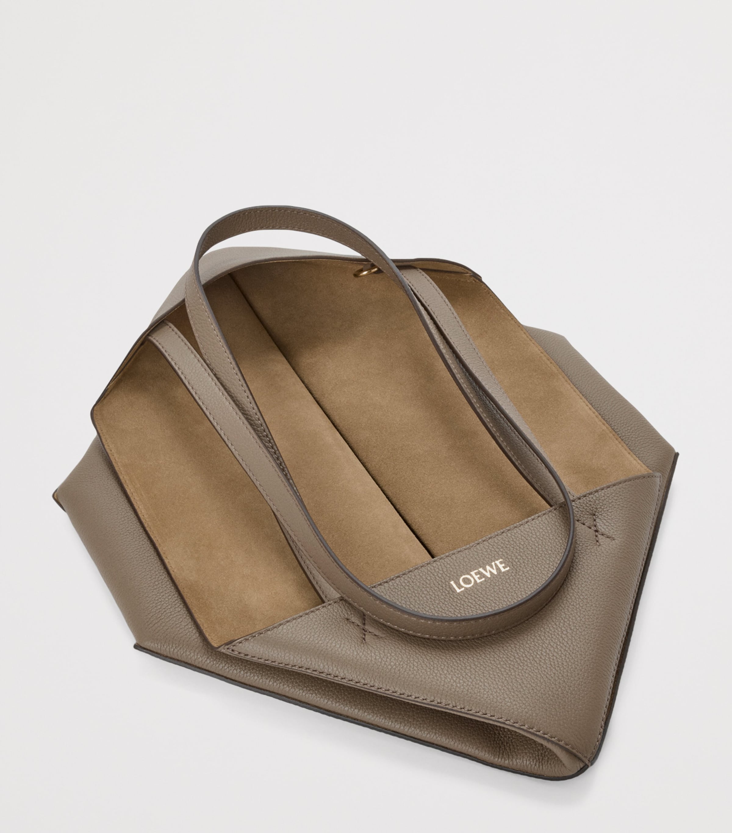 Medium Leather Puzzle Fold Tote Bag TAUPE Image 6