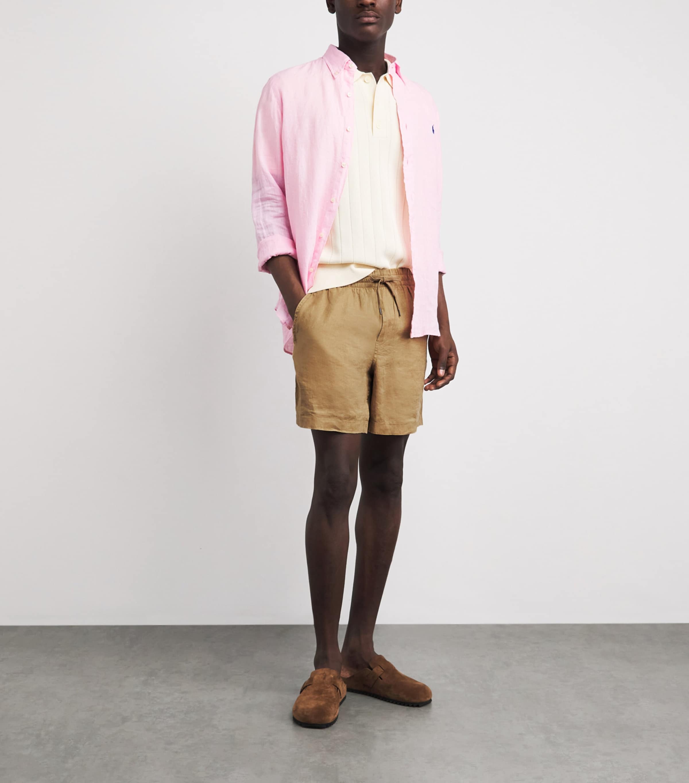 Polo Ralph Lauren Mens Linen Drawstring Polo Pony Shorts Cafe Tan Image 2