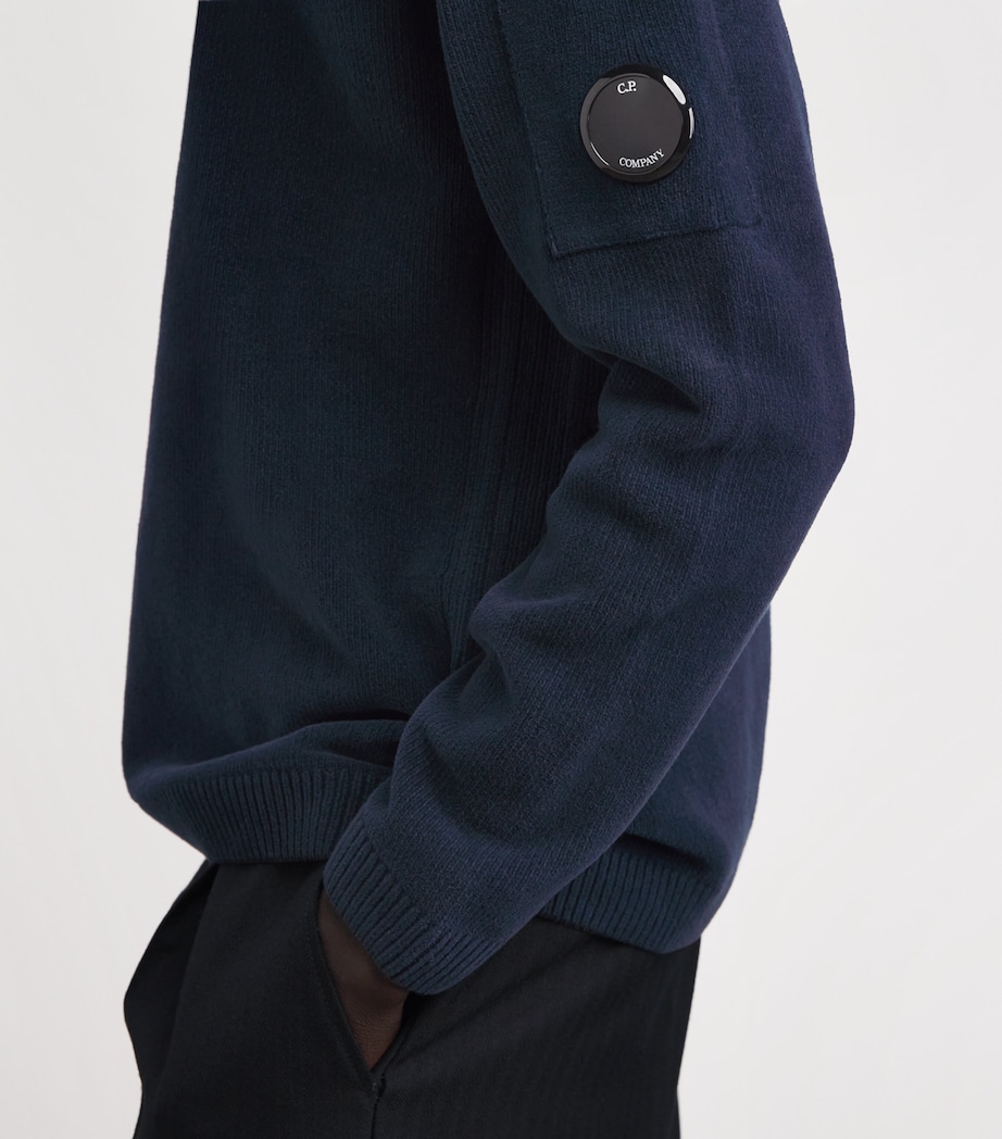 C.P. Company Mens Cotton Chenille Lens Polo Sweater Midnight Navy Image 3