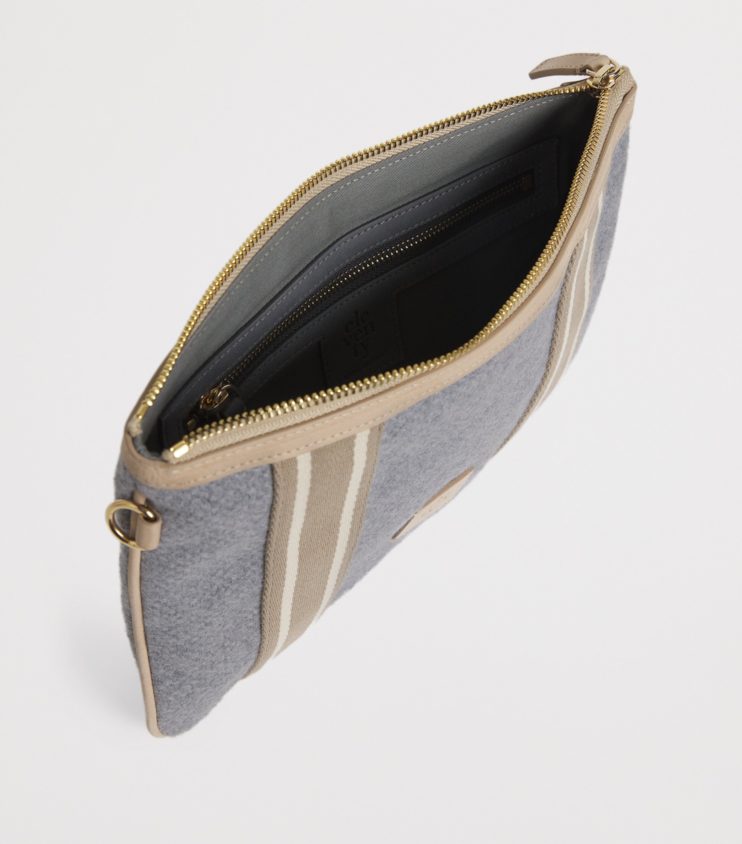 Eleventy Wool Stripe-Detail Pouch Grigio Argilla Image 3