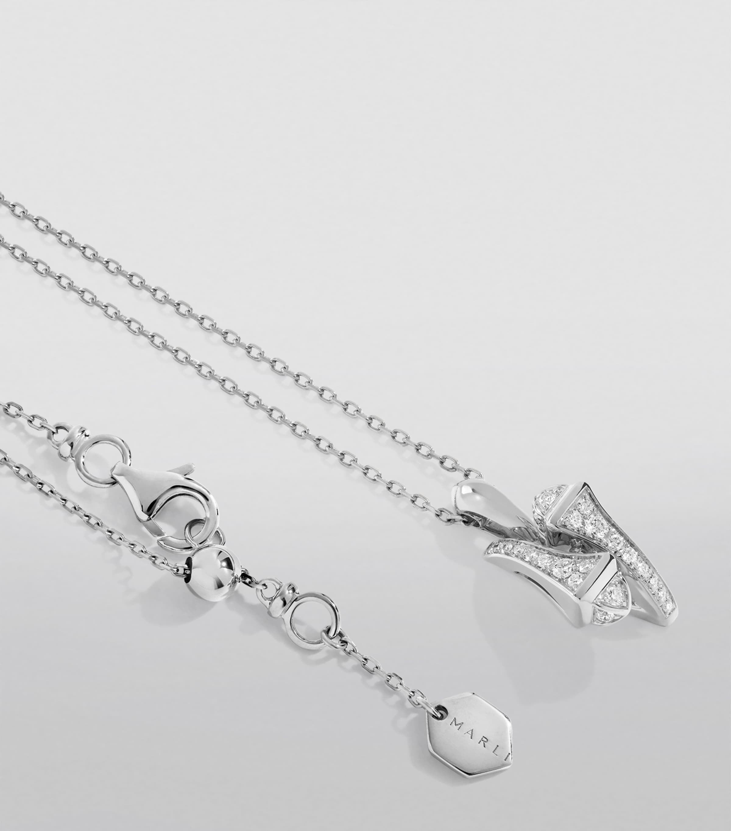 White Gold and Diamond Cleo Huggie Pendant Necklace WHITE GOLD Image 2