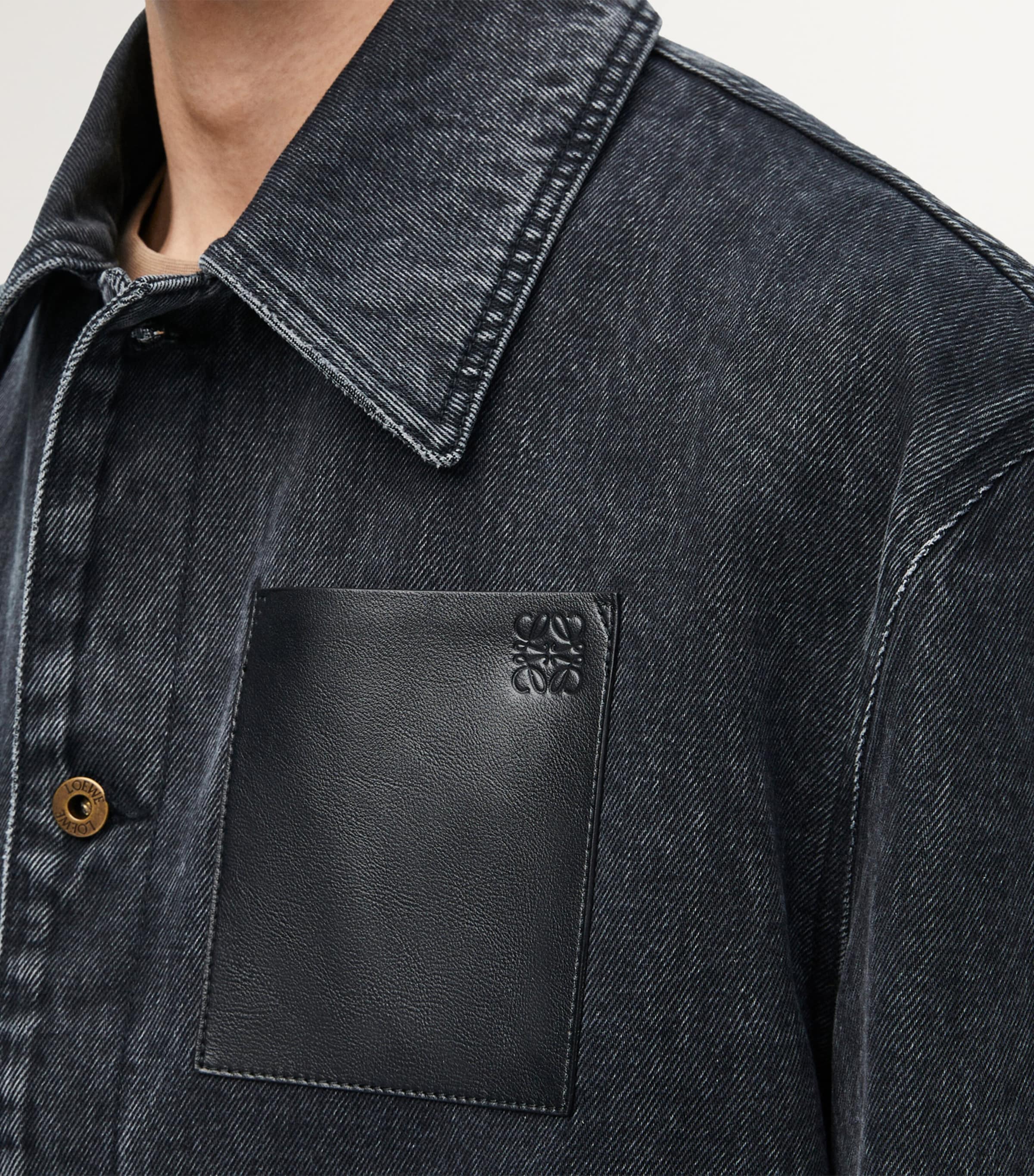 LOEWE Black Leather-Trim Denim Jacket | Harrods US