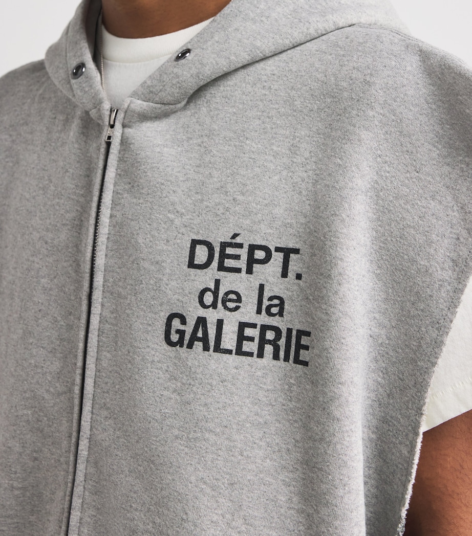 Cotton Sleeveless Zip-Up Hoodie H. GREY Image 6