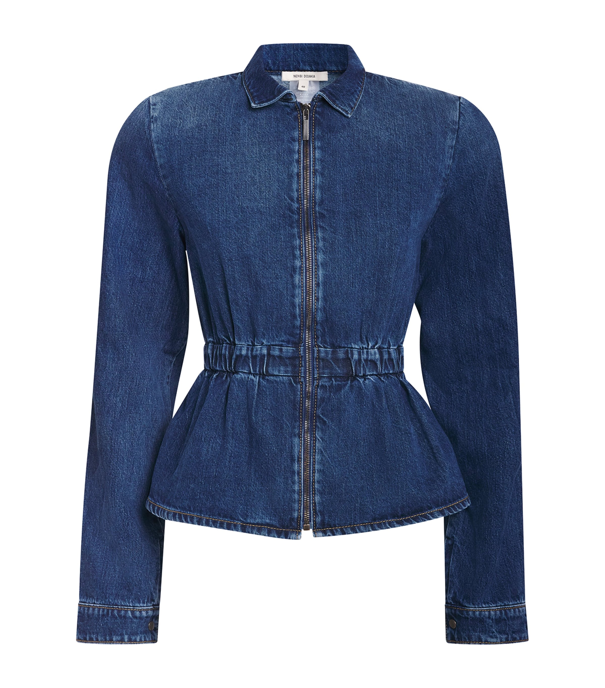 Shop Nensi Dojaka Peplum Denim Jacket In Blue
