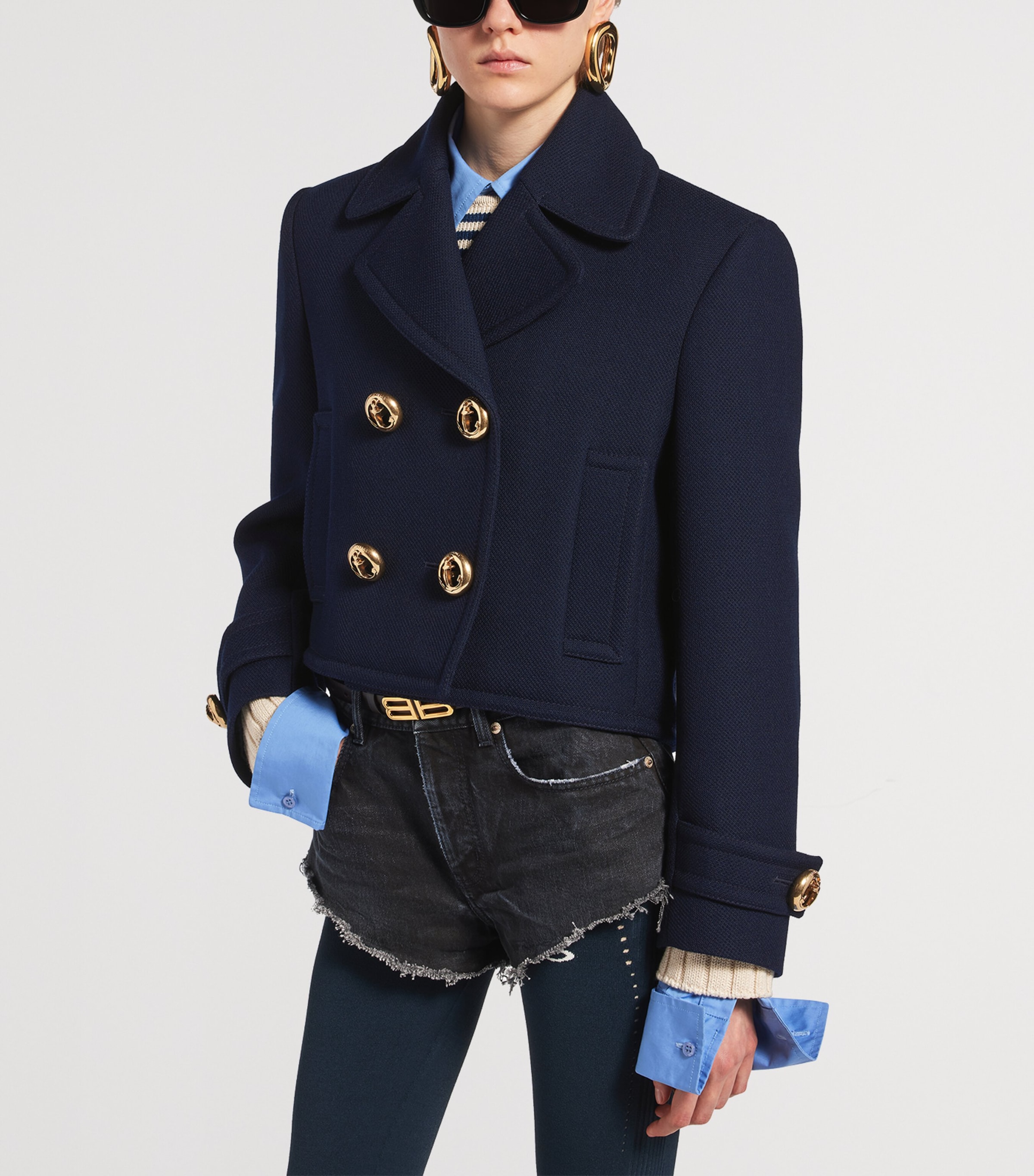 Balenciaga Womens Wool Cropped Pea Coat Image 5