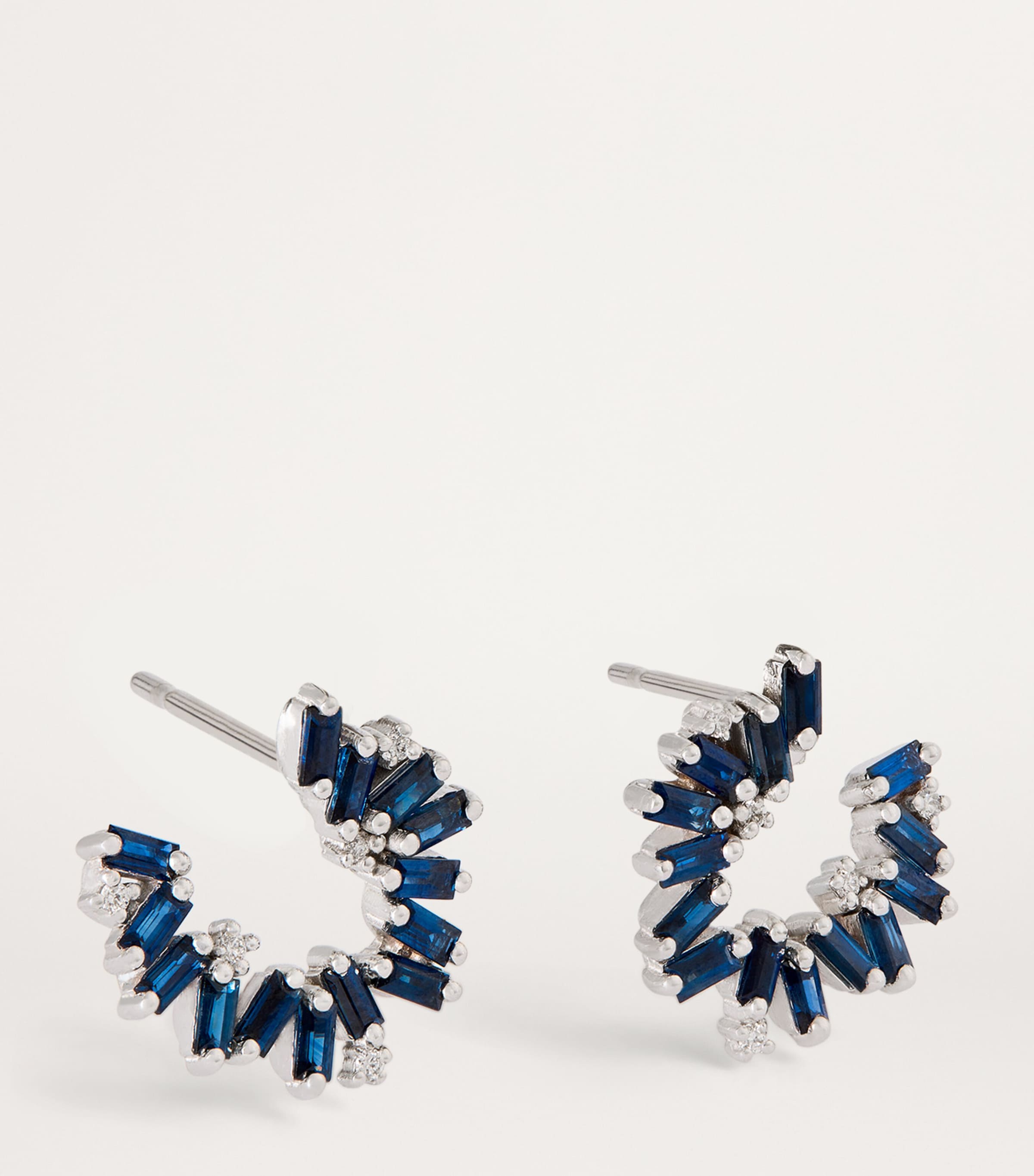 Mini White Gold and Sapphire Bold Hoops 18K WG/DB Image 3