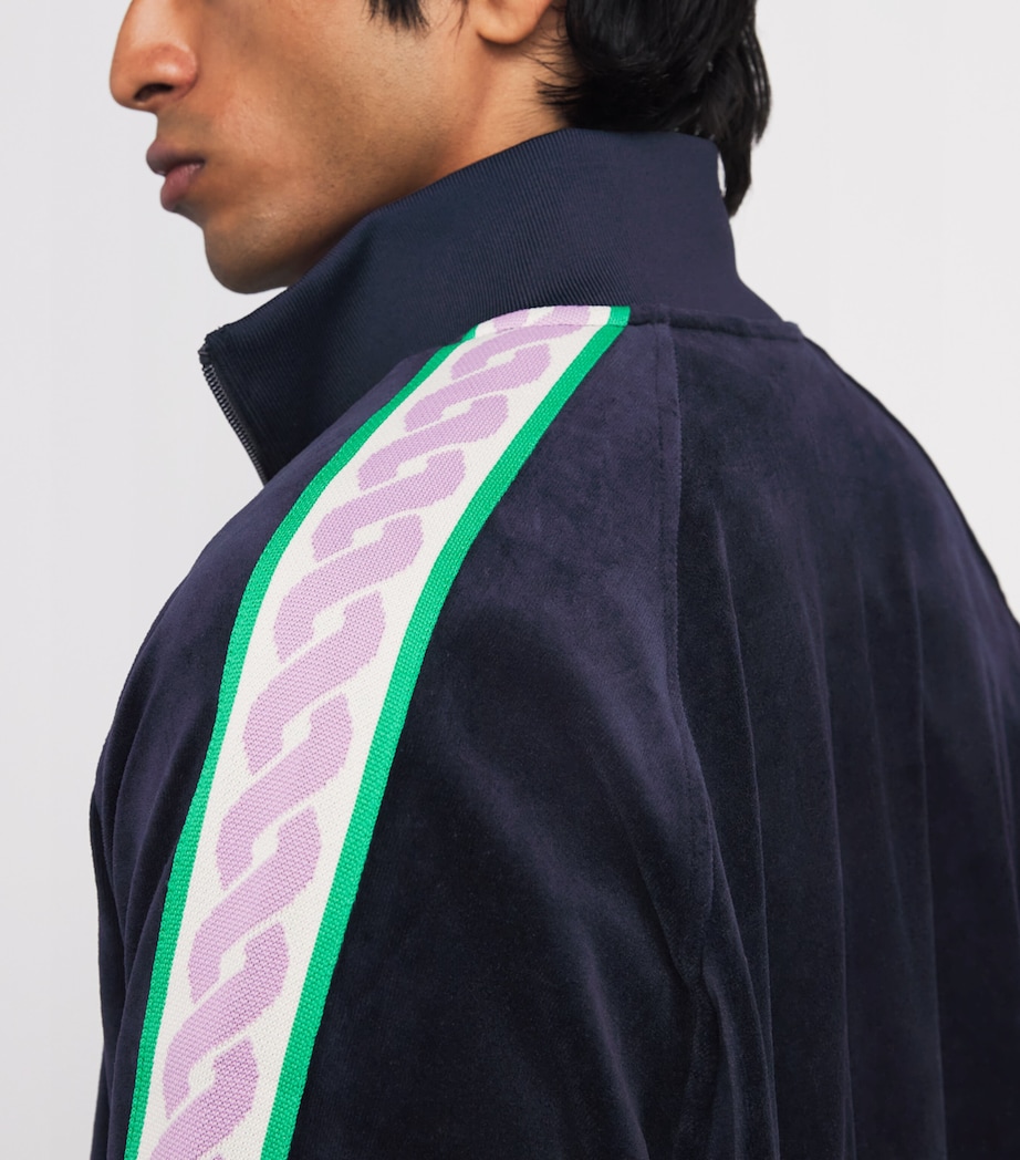 Drôle de Monsieur Mens Velour Embroidered Track Jacket Navy Image 3