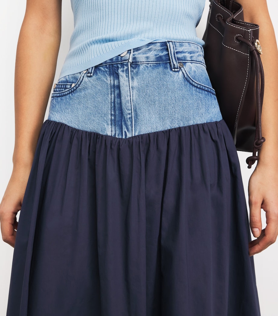 Sandro Paris Womens Denim-Poplin Hybrid Midi Skirt Navy Blue Image 3