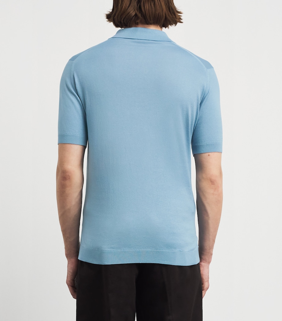 John Smedley Mens Sea Island Cotton Adrian Polo Shirt Cove Blue Image 5