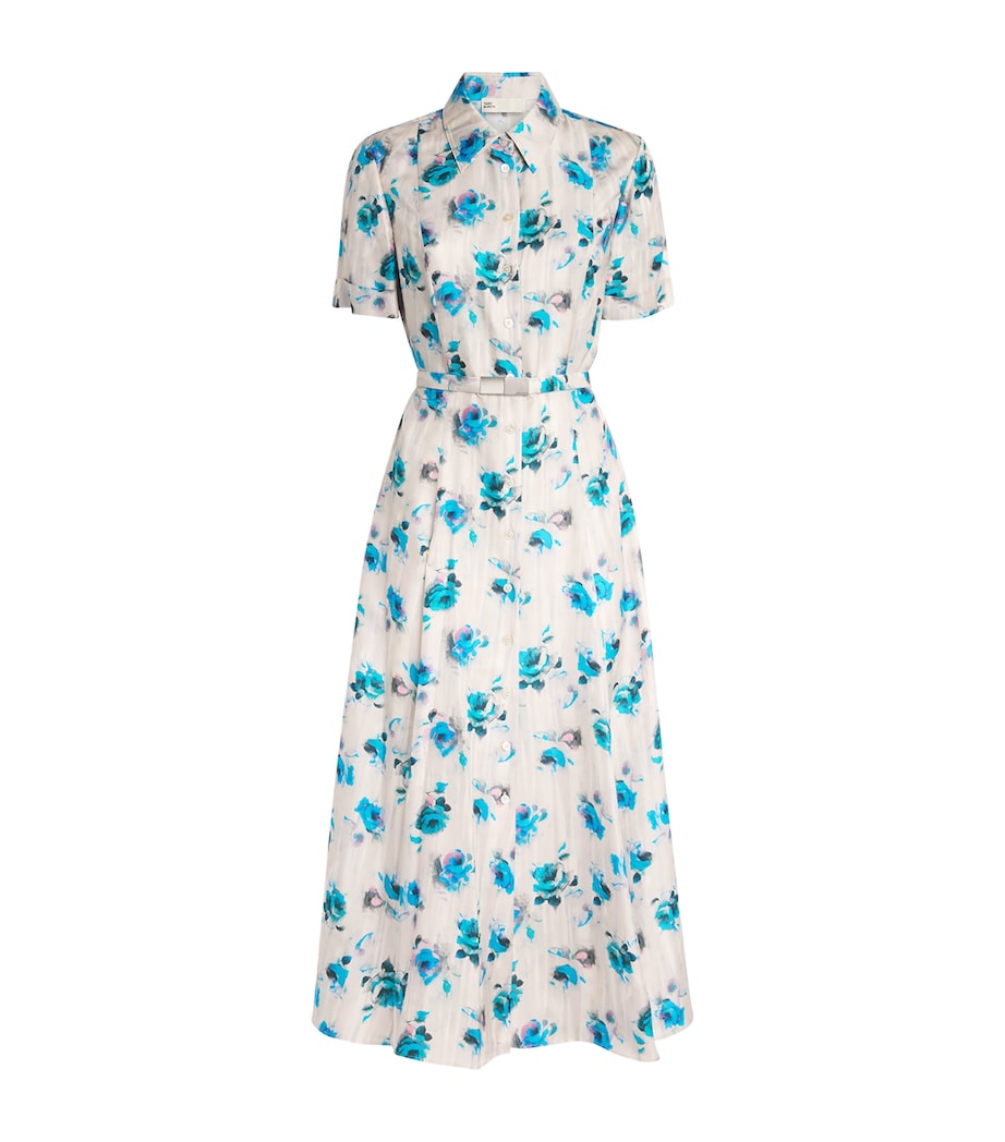 Tory Burch Womens Silk Floral Midi Shirt Dress Blue Roses Image 1