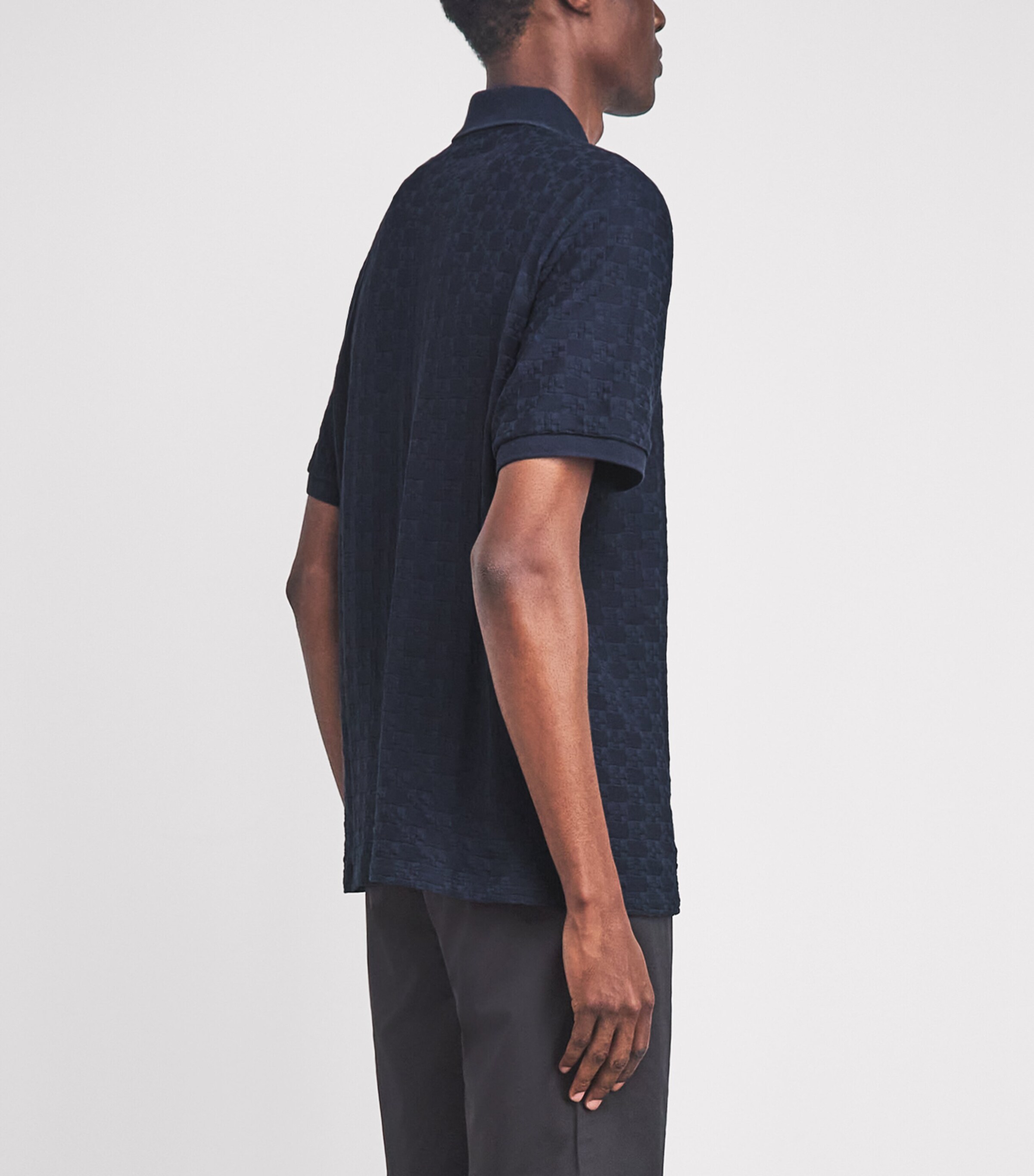 Sandro Paris Mens Cotton Jacquard Polo Shirt Midnight Blue Image 5