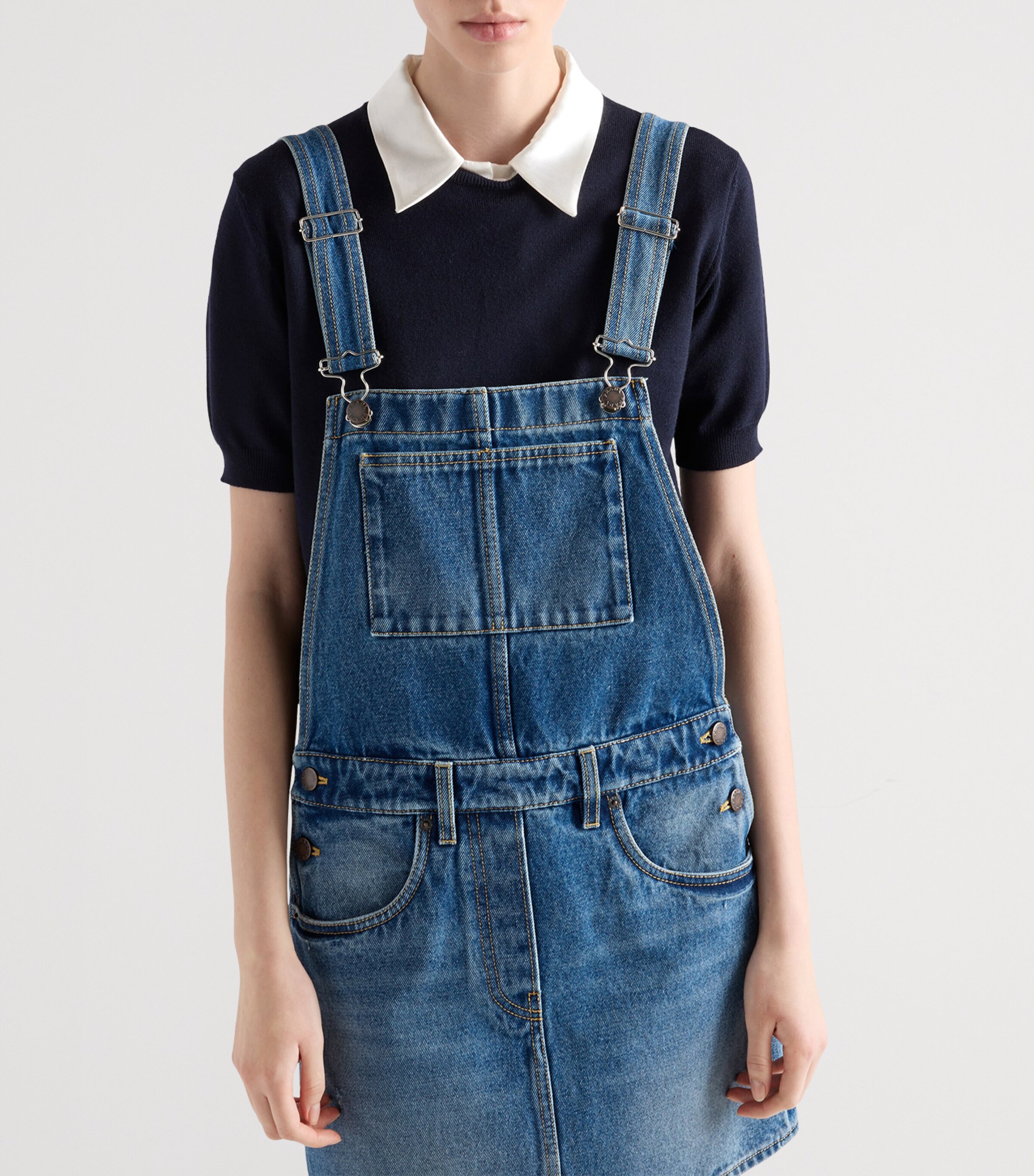 ワンピース PRADA Denim Dungarees Dress Prada Denim Dungaree Mini Dress | Harrods UK
