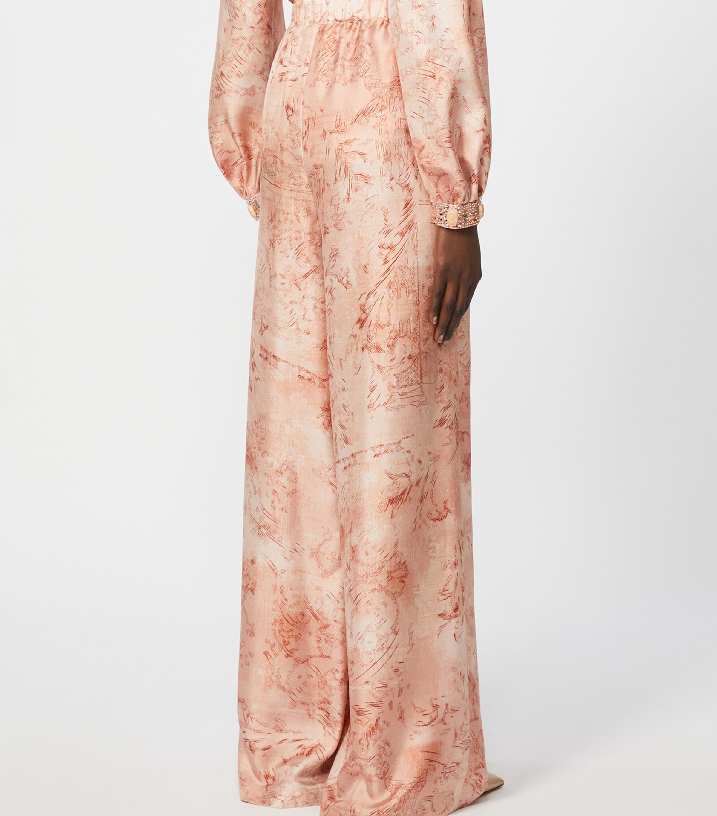 Silk Printed Wide-Leg Trousers PINK Image 4