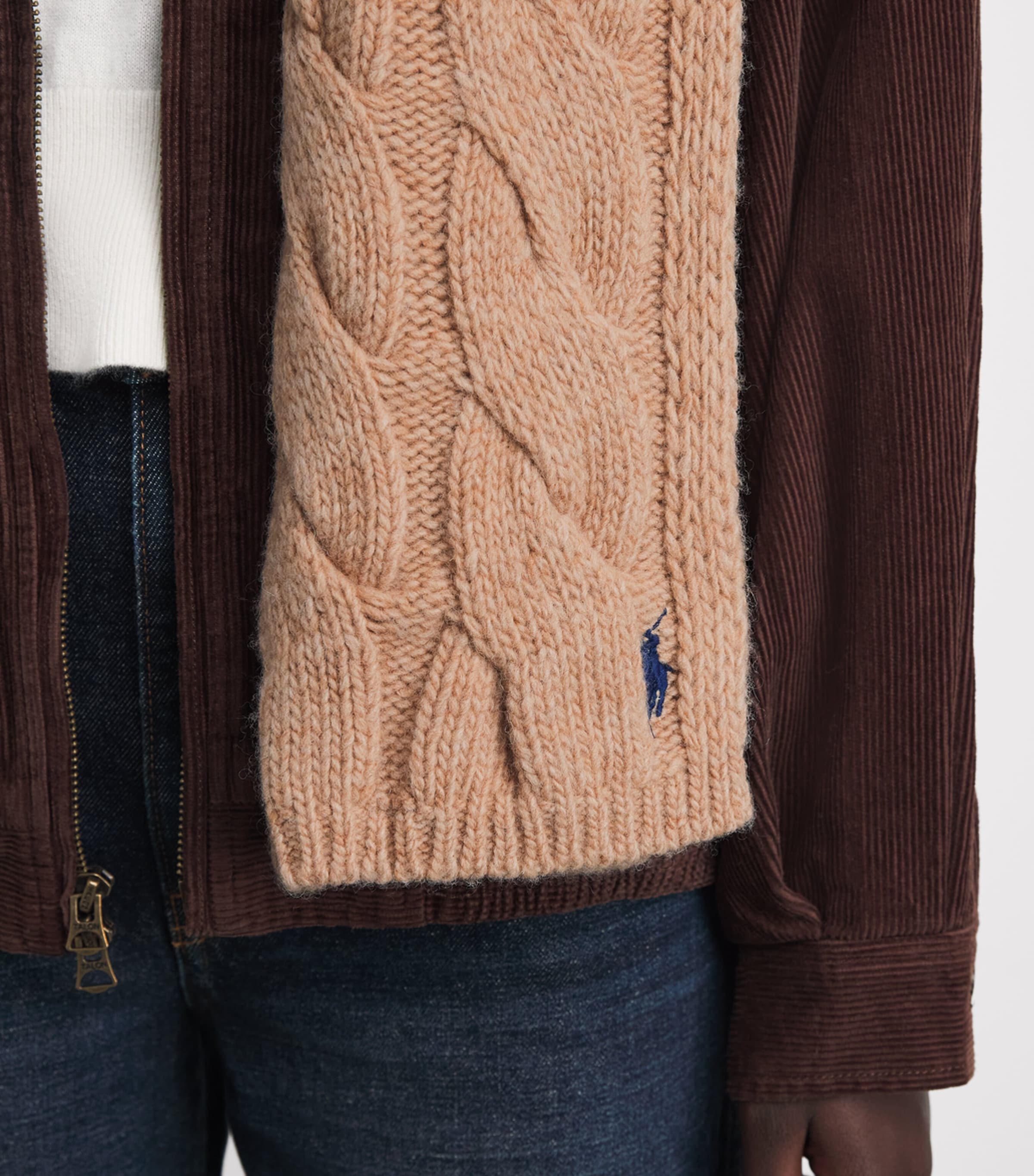 Polo Ralph Lauren Wool Cable-Knit Scarf Camel Image 3