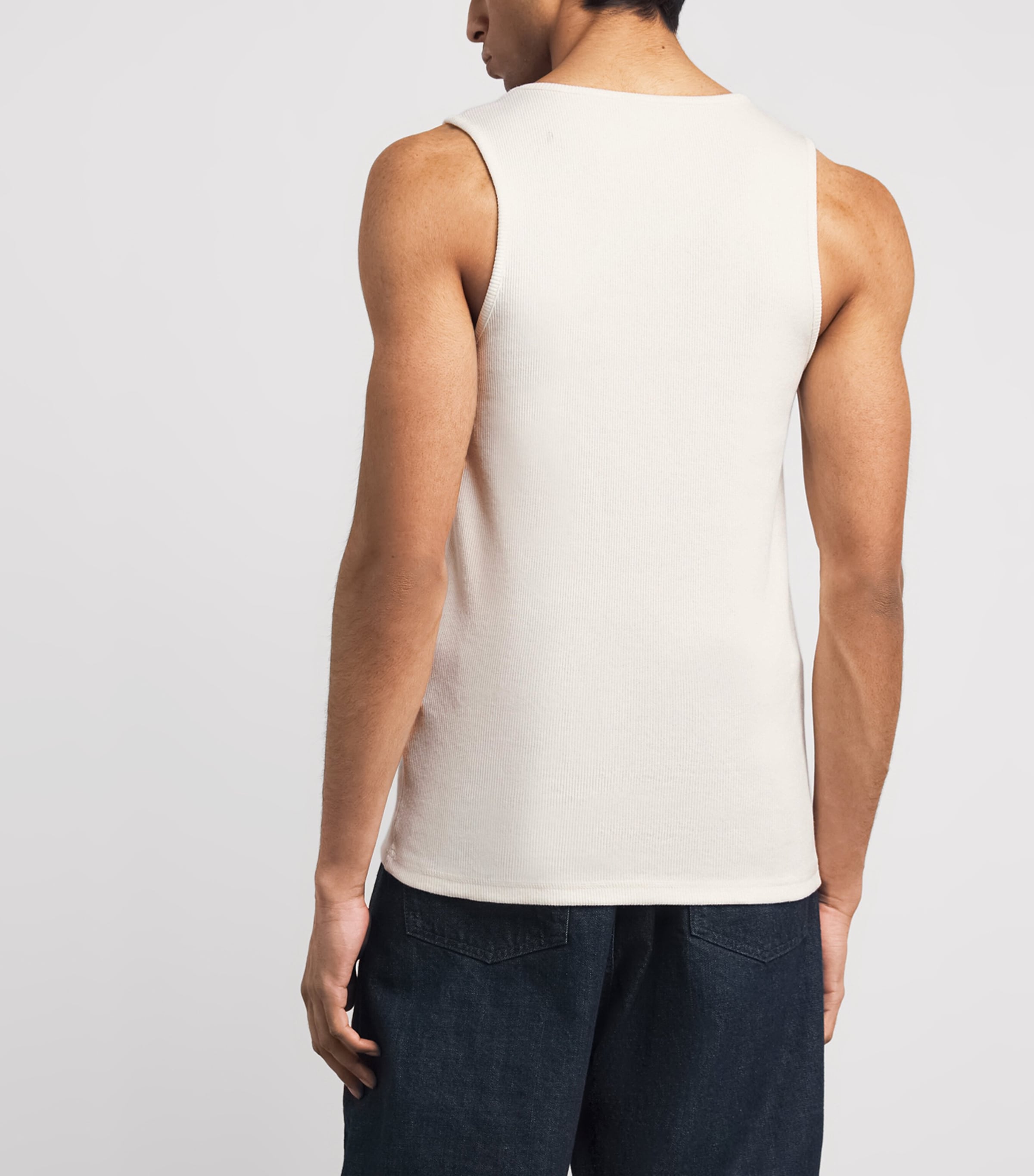 Lemaire Mens Cotton-Linen-Blend Ribbed Tank Top Milk/ Image 5