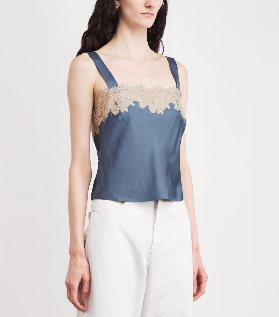 Satin Lace-Trim Vyonne Blouse STONE BLUE Image 3