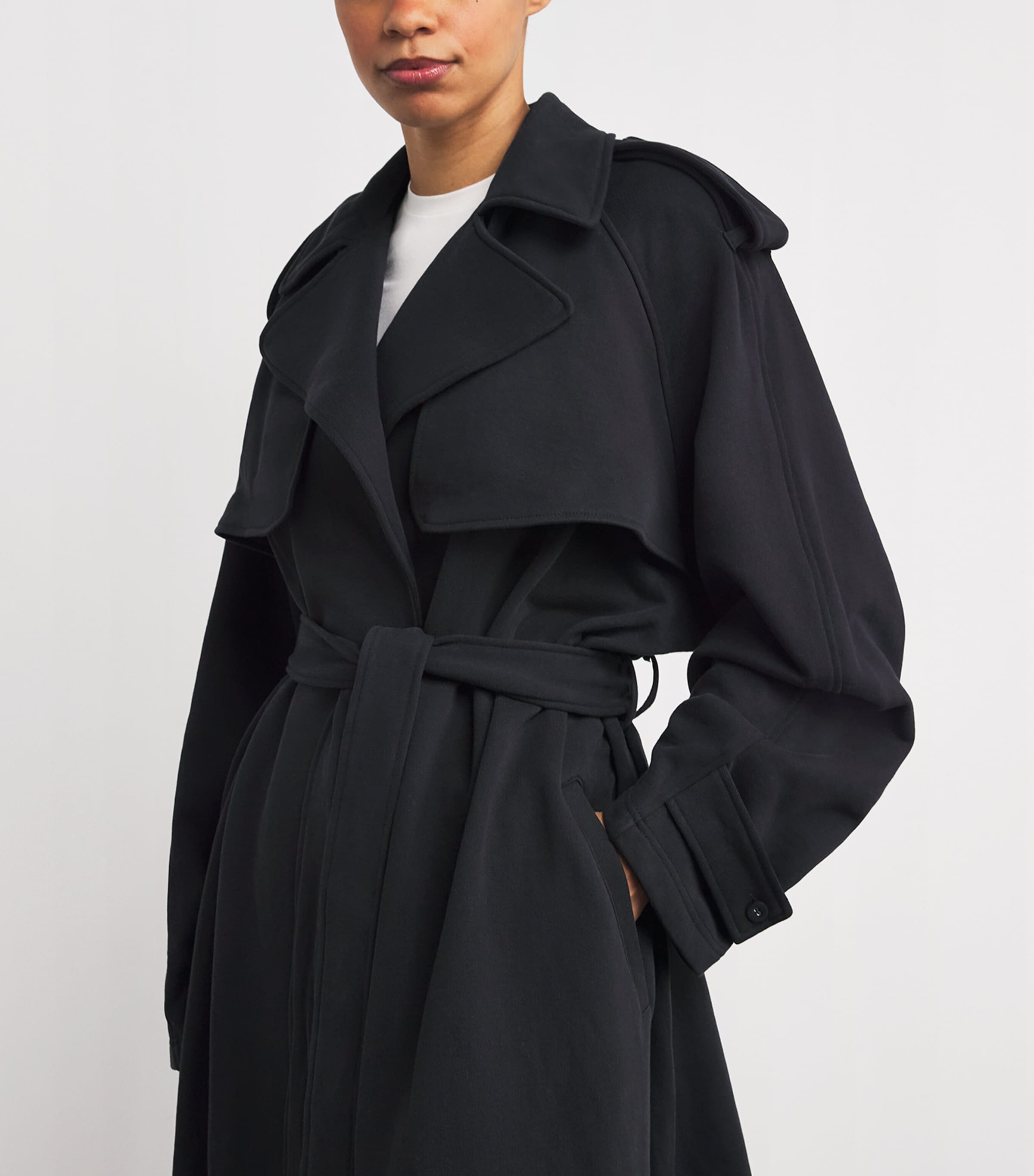 Skims Womens Cotton Fleece Boyfriend Trench Coat Onyx Image 6