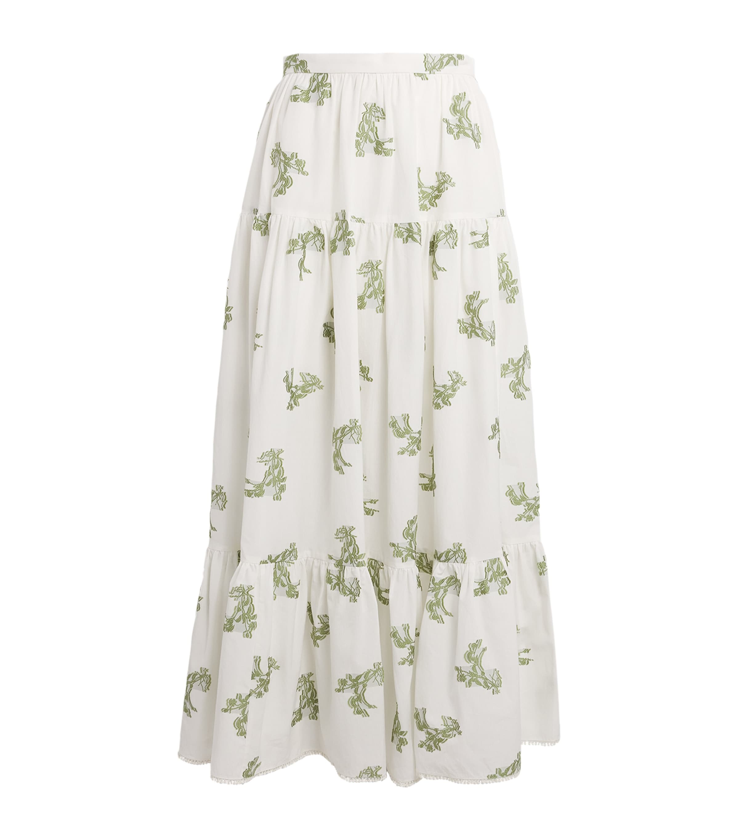Erdem Embroidered Tiered Cotton-blend Midi Skirt