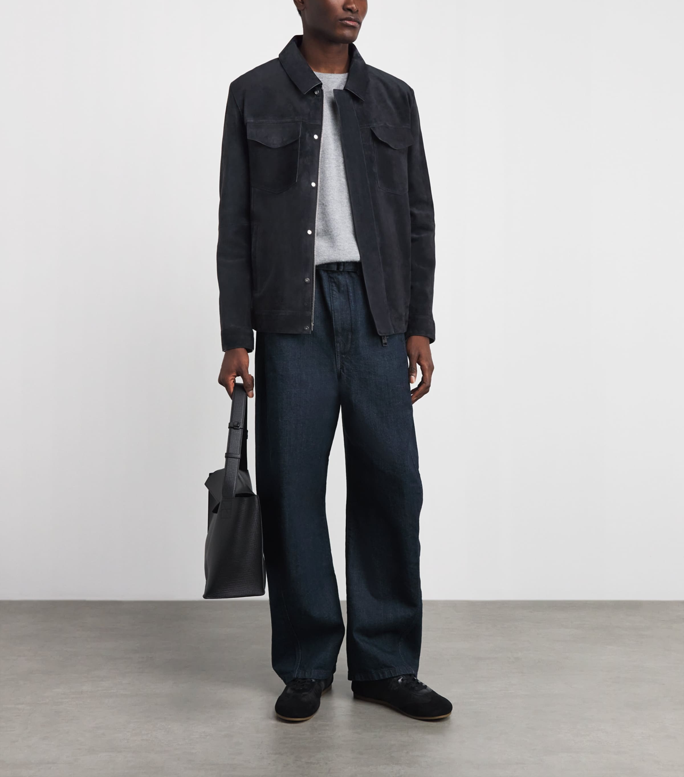 Yves Salomon Mens Suede Zip-Up Jacket Nightfall Image 2