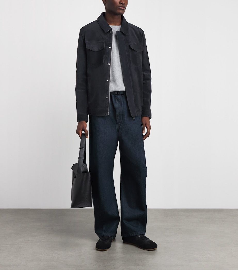 Yves Salomon Mens Suede Zip-Up Jacket Nightfall Image 2