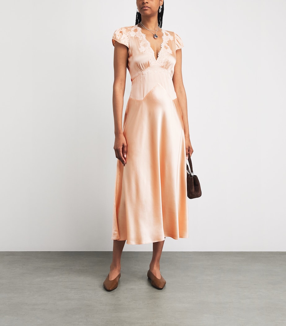 DÔEN Womens Silk-Lace Coraline Midi Dress Peach Sorbet Image 2