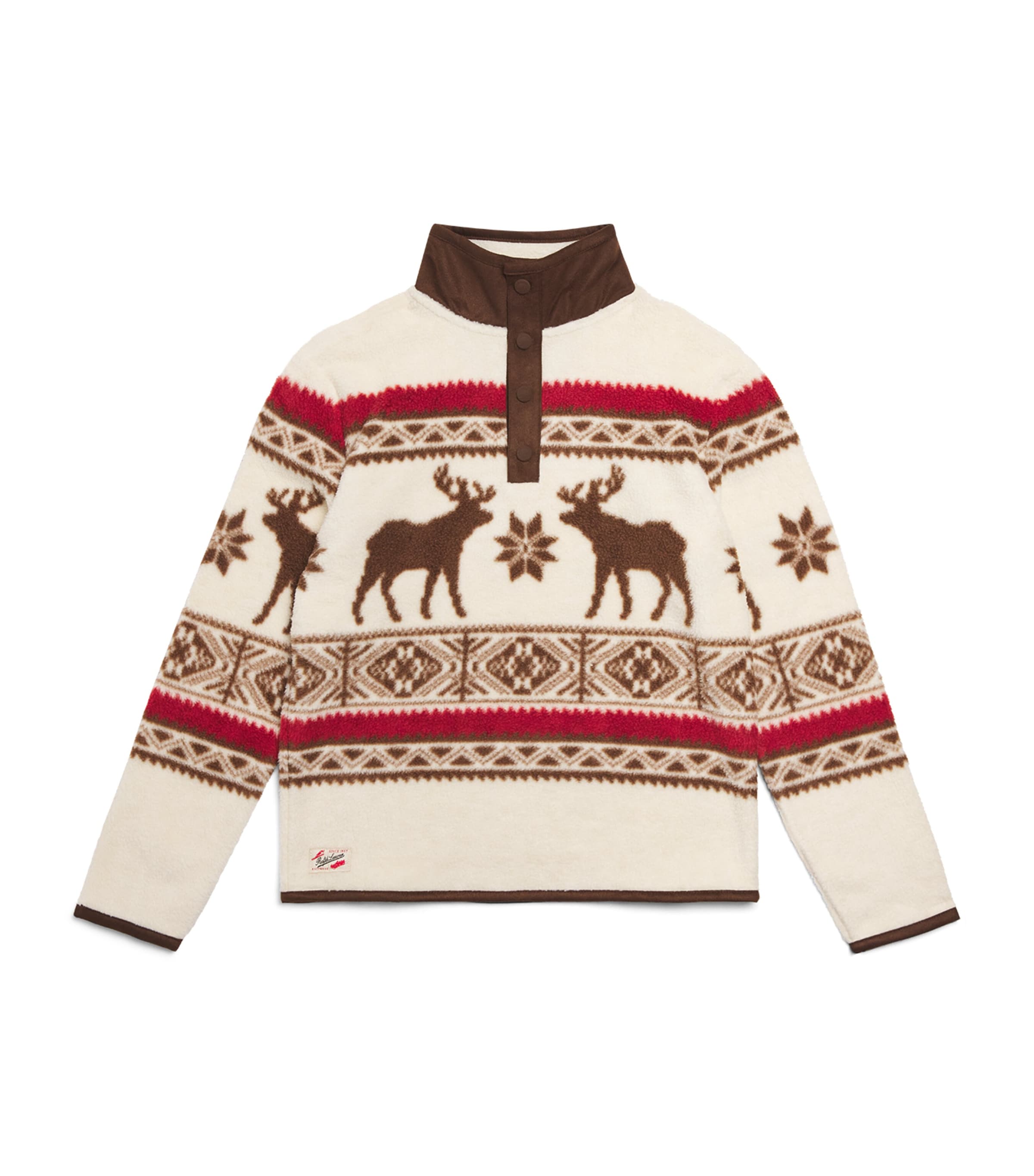 Ralph Lauren Teddy Fleece Elk-print Pullover In Multi