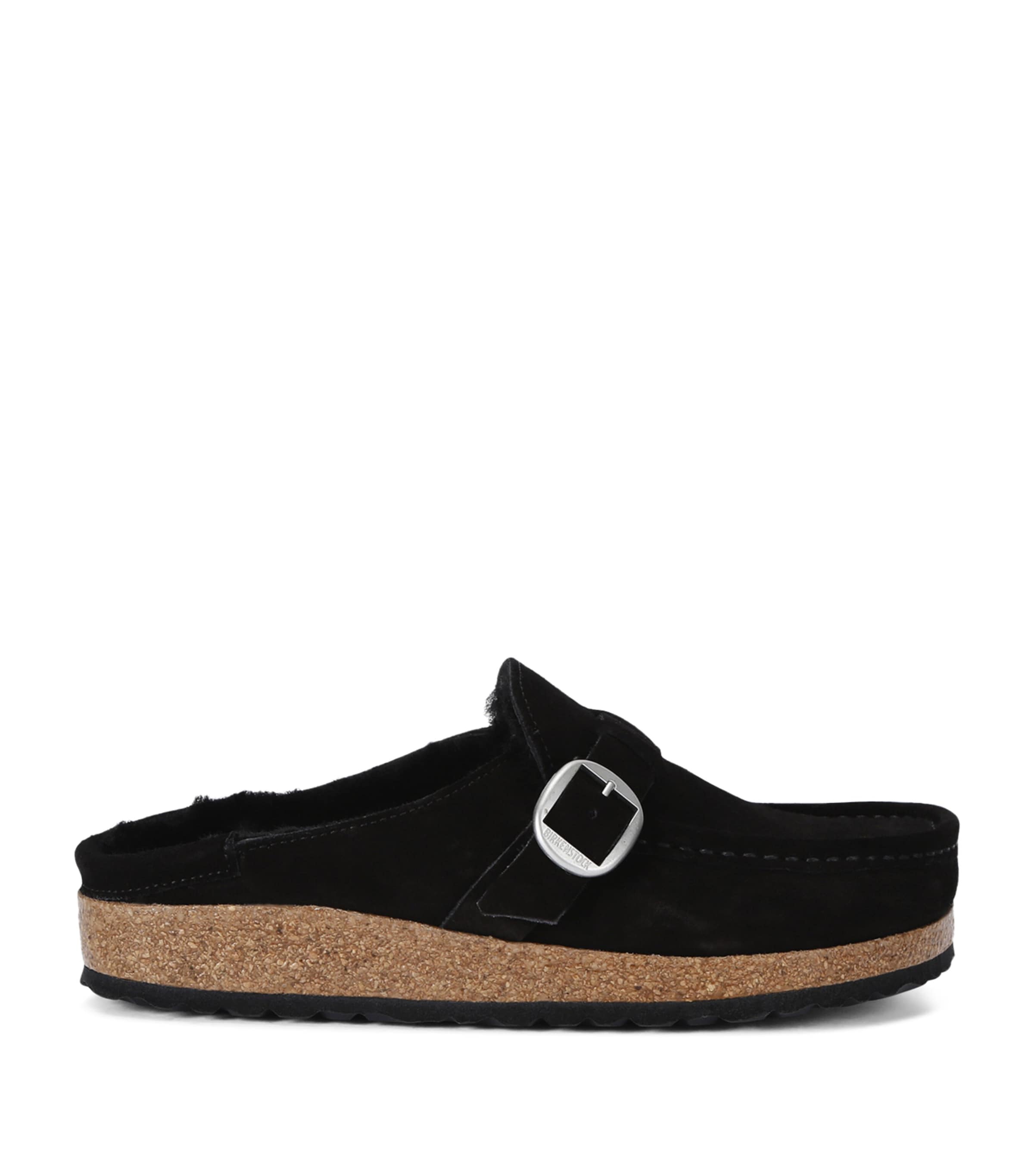 Birkenstock Suede Buckley Shearling Mules In Black