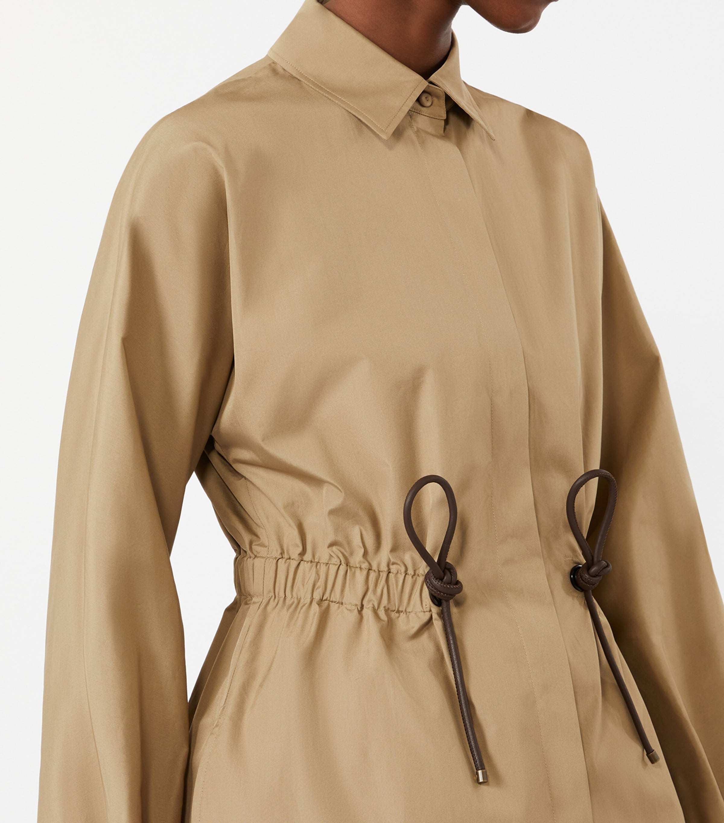 Max Mara Womens Cotton Poplin Drawstring Shirt Kaki Image 5