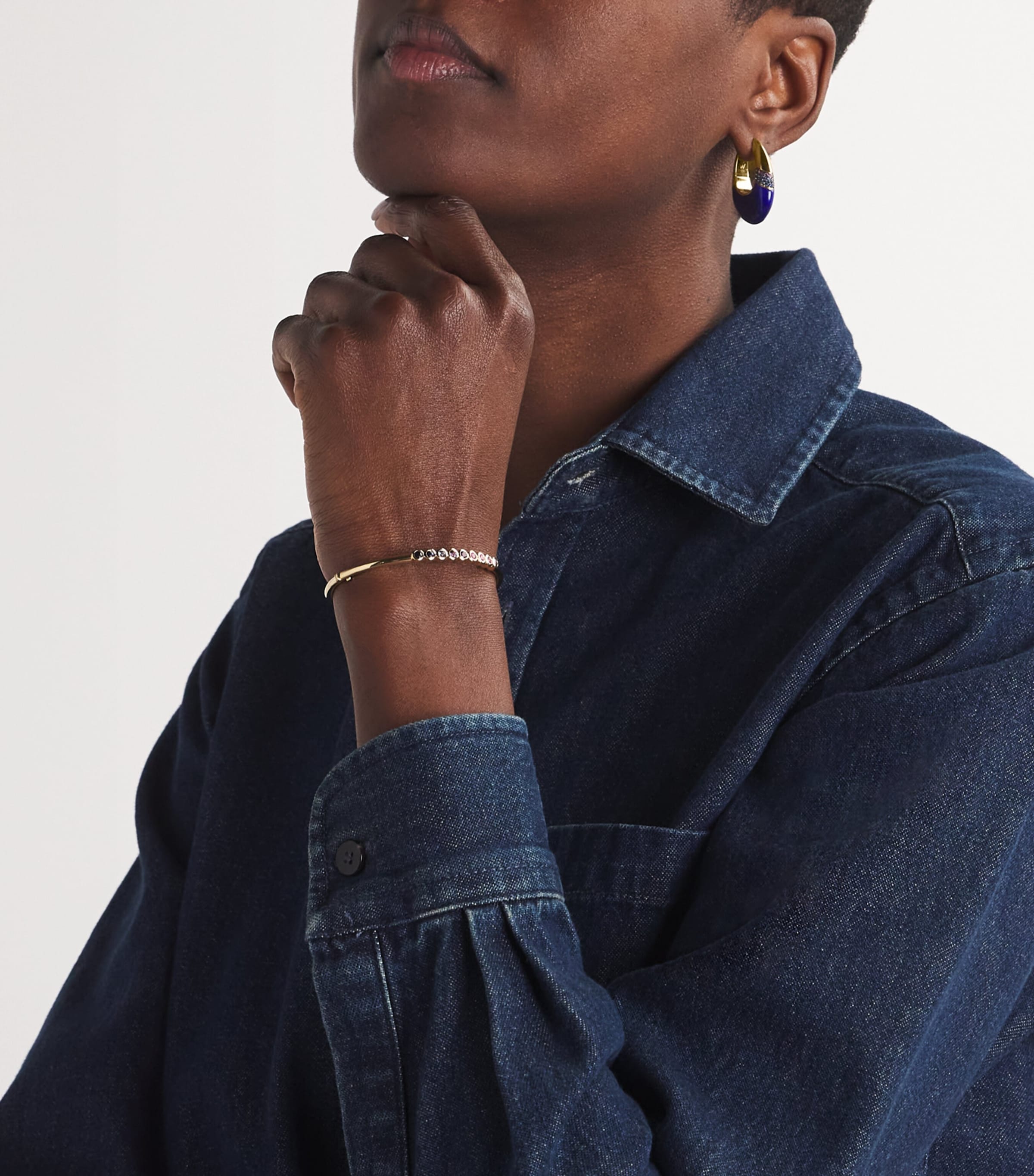 Yellow Gold, Lapis and Sapphire Bernadette Oval Earrings YELLOW GOLD Image 5