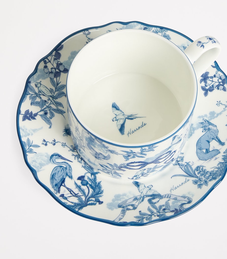 Bone China Toile Teacup and Saucer BLUE Image 4