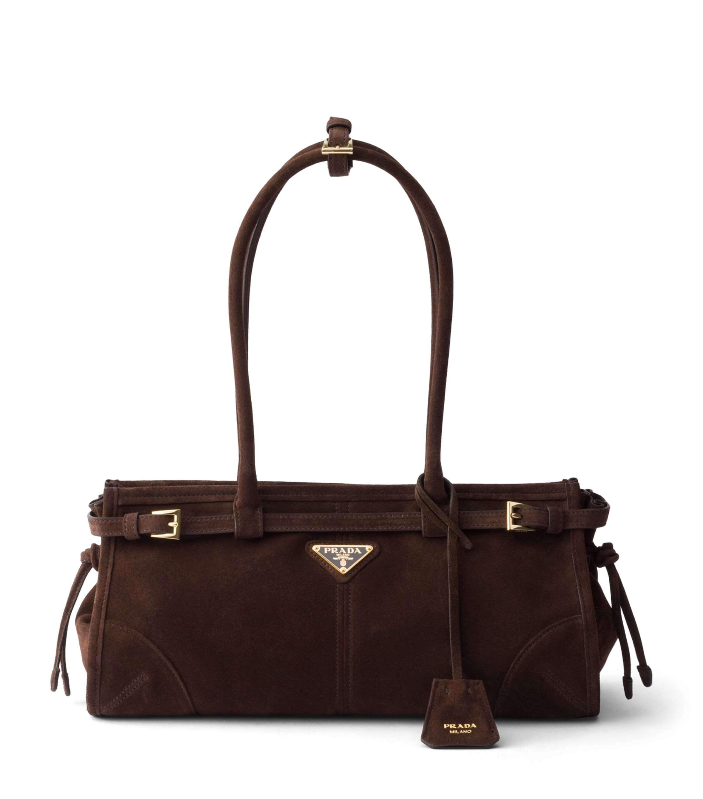 Prada Medium Suede Bonnie Shoulder Bag Brown Image 1