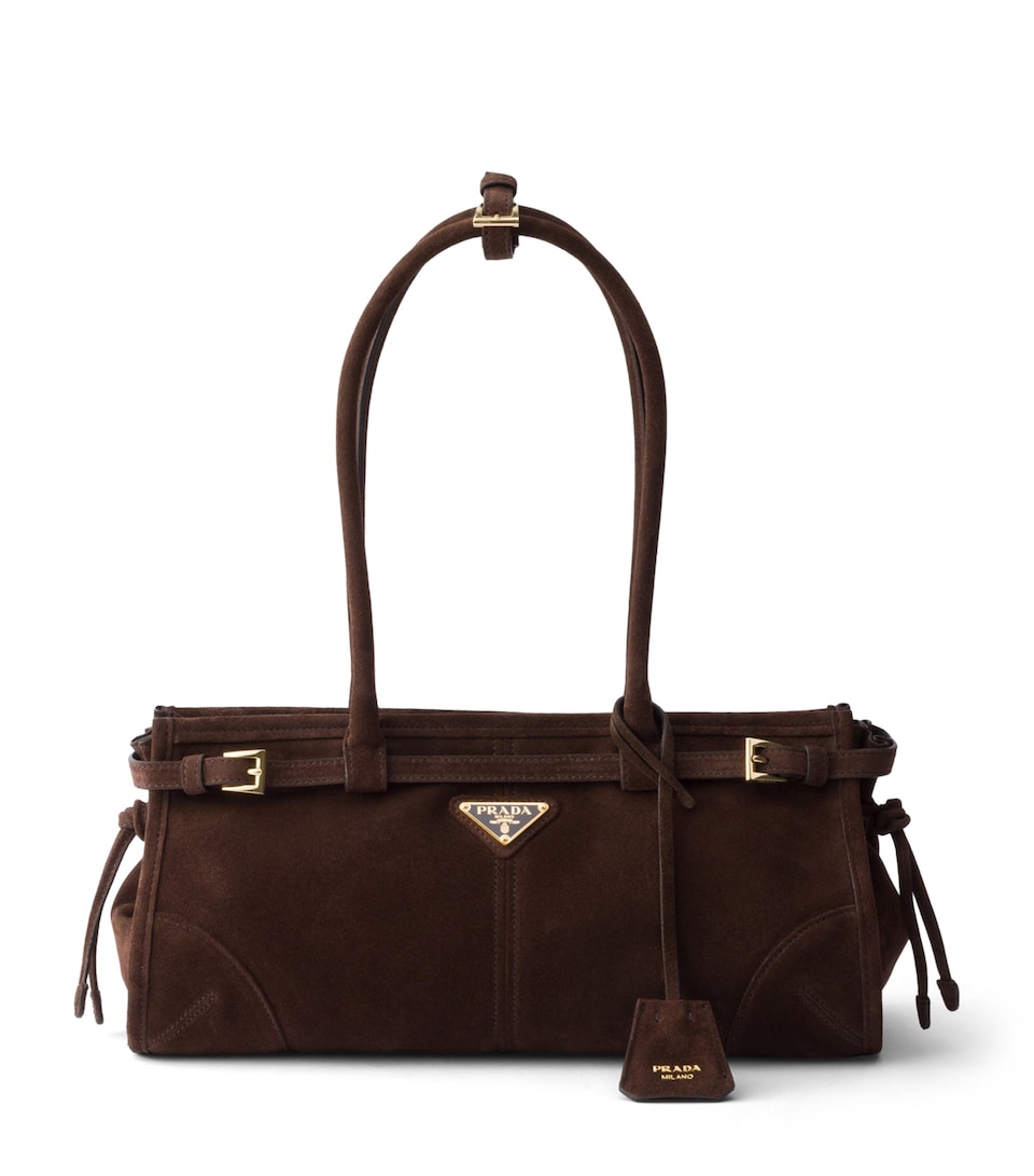 Prada Medium Suede Bonnie Shoulder Bag Brown