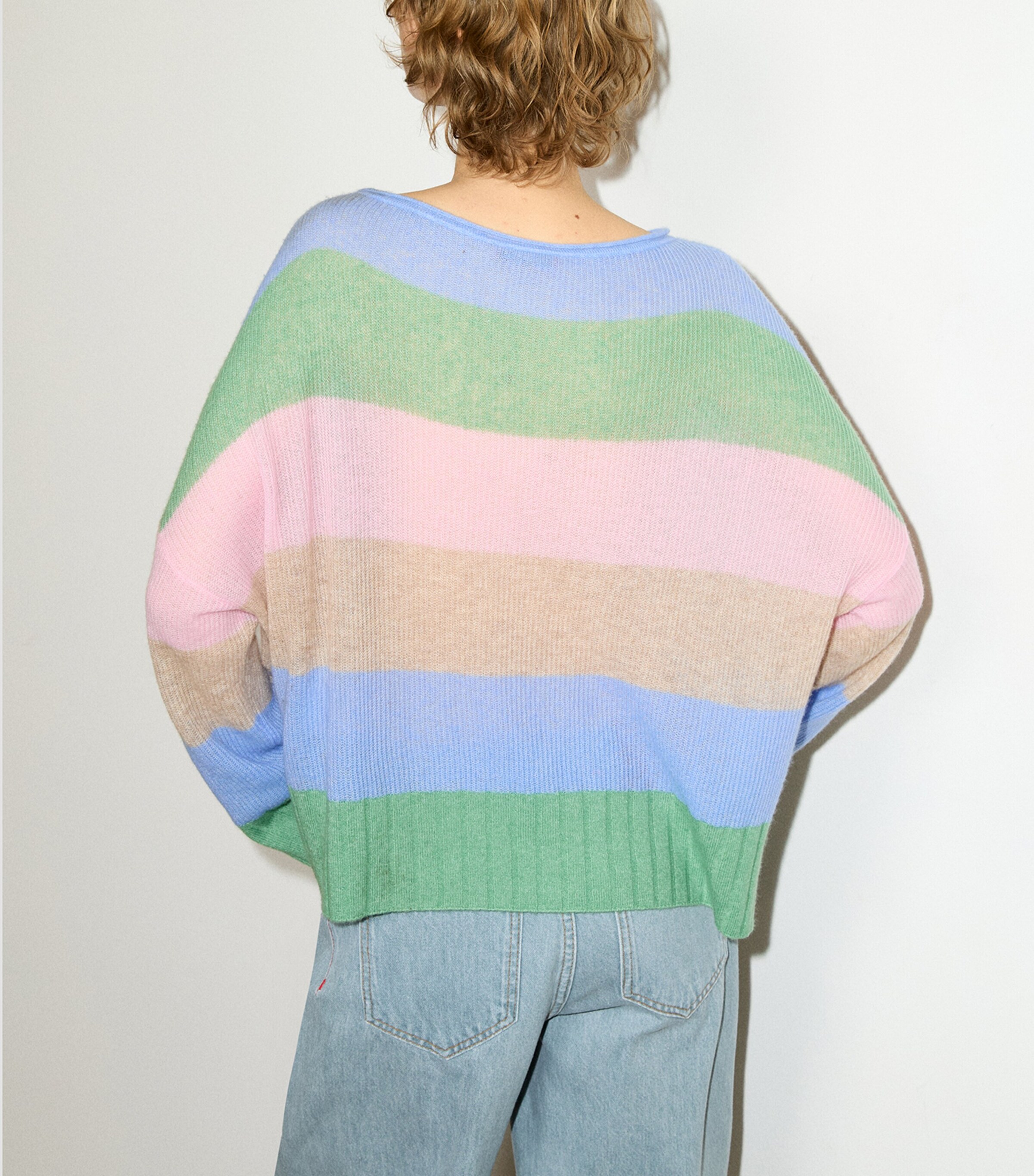 MAX&Co. Womens Linen Striped Sweater Green Image 3