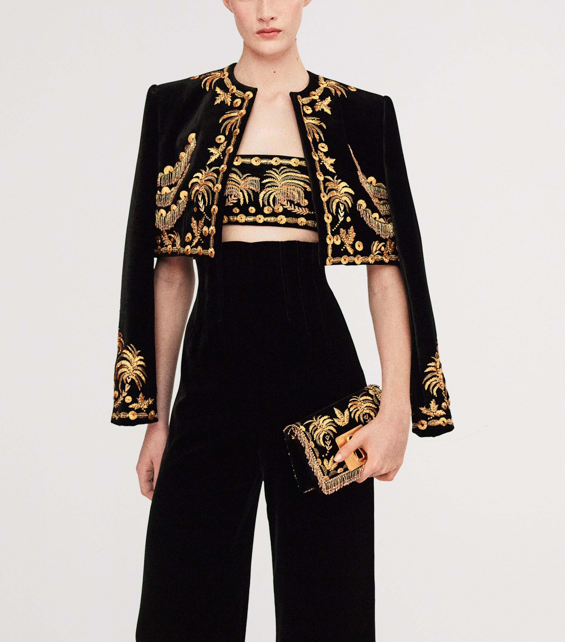 Velvet Embellished Bijoux Keyhole Clutch Bag 999 BLACK Image 2