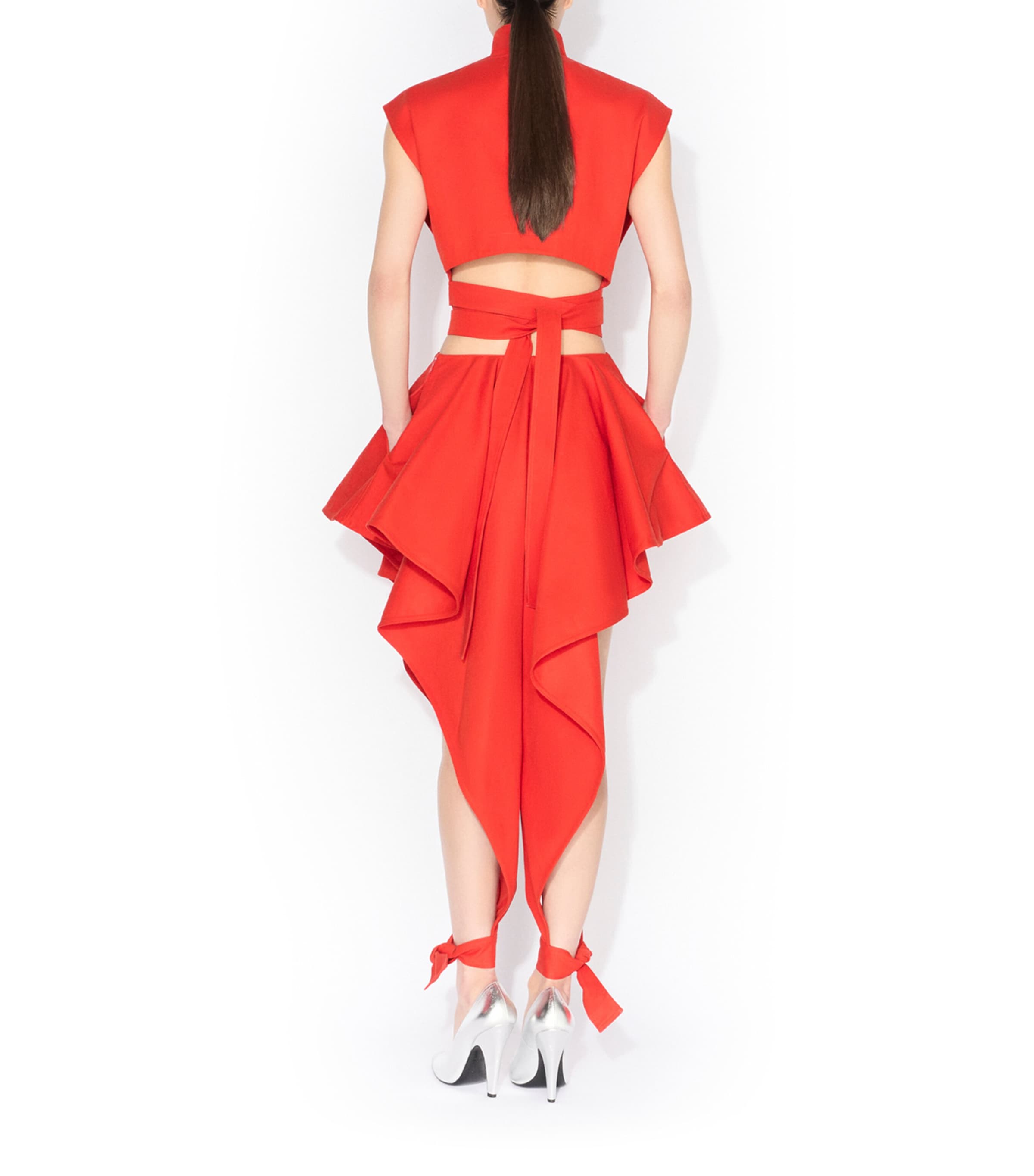 Alaïa Womens Belted Crop Top Orange Sanguine Image 3