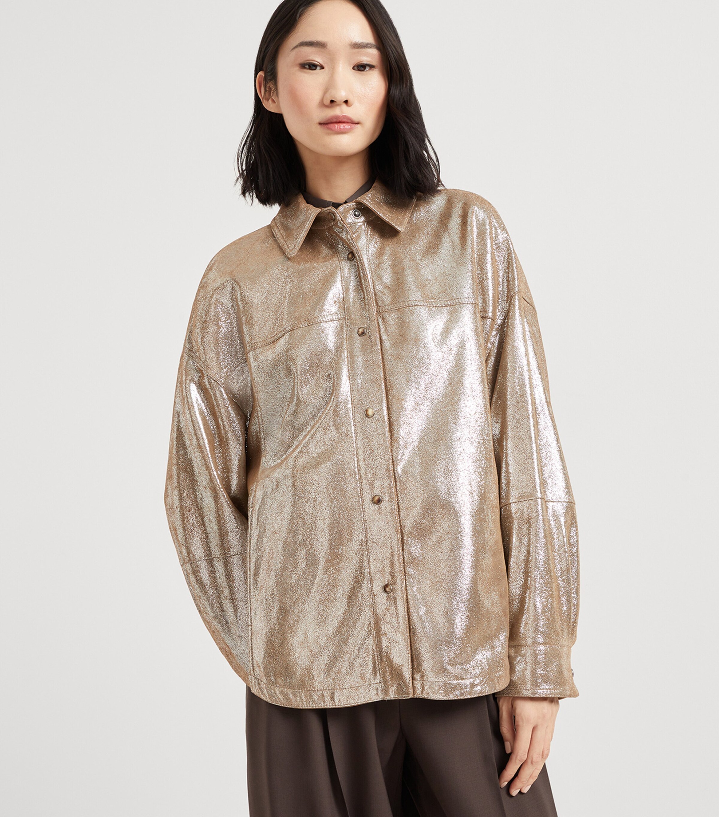 Lamé Nappa Leather Monili-Trim Shirt C9048 Image 2