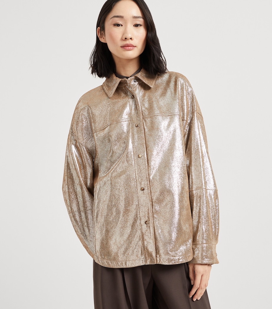 Lamé Nappa Leather Monili-Trim Shirt C9048 Image 2