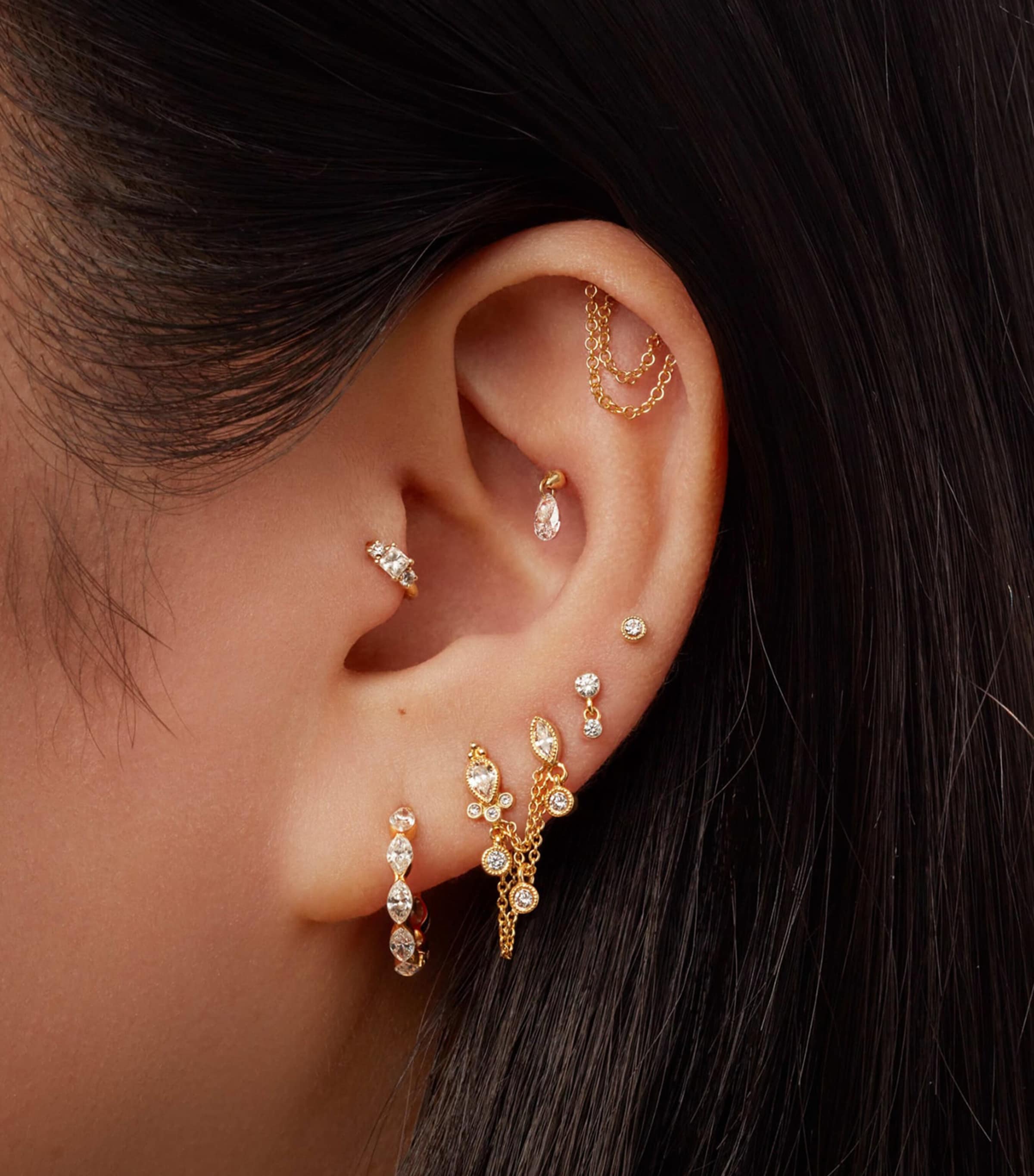 Maria Tash Rose Gold Floating Pear Diamond Charm Threaded Stud Earring (4mm) Rose Gold Image 2