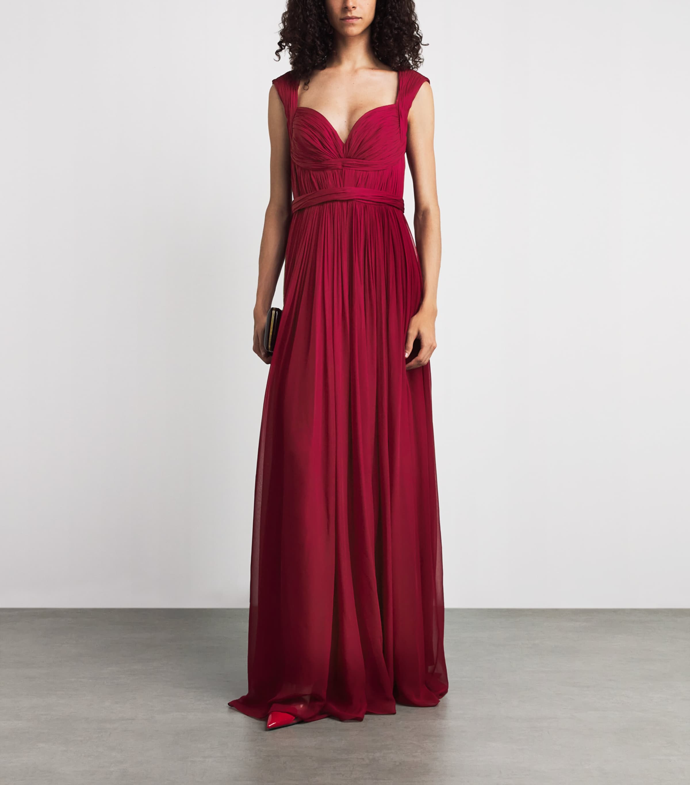 Pamella Roland Womens Chiffon Plunge Gown Burgundy Image 2