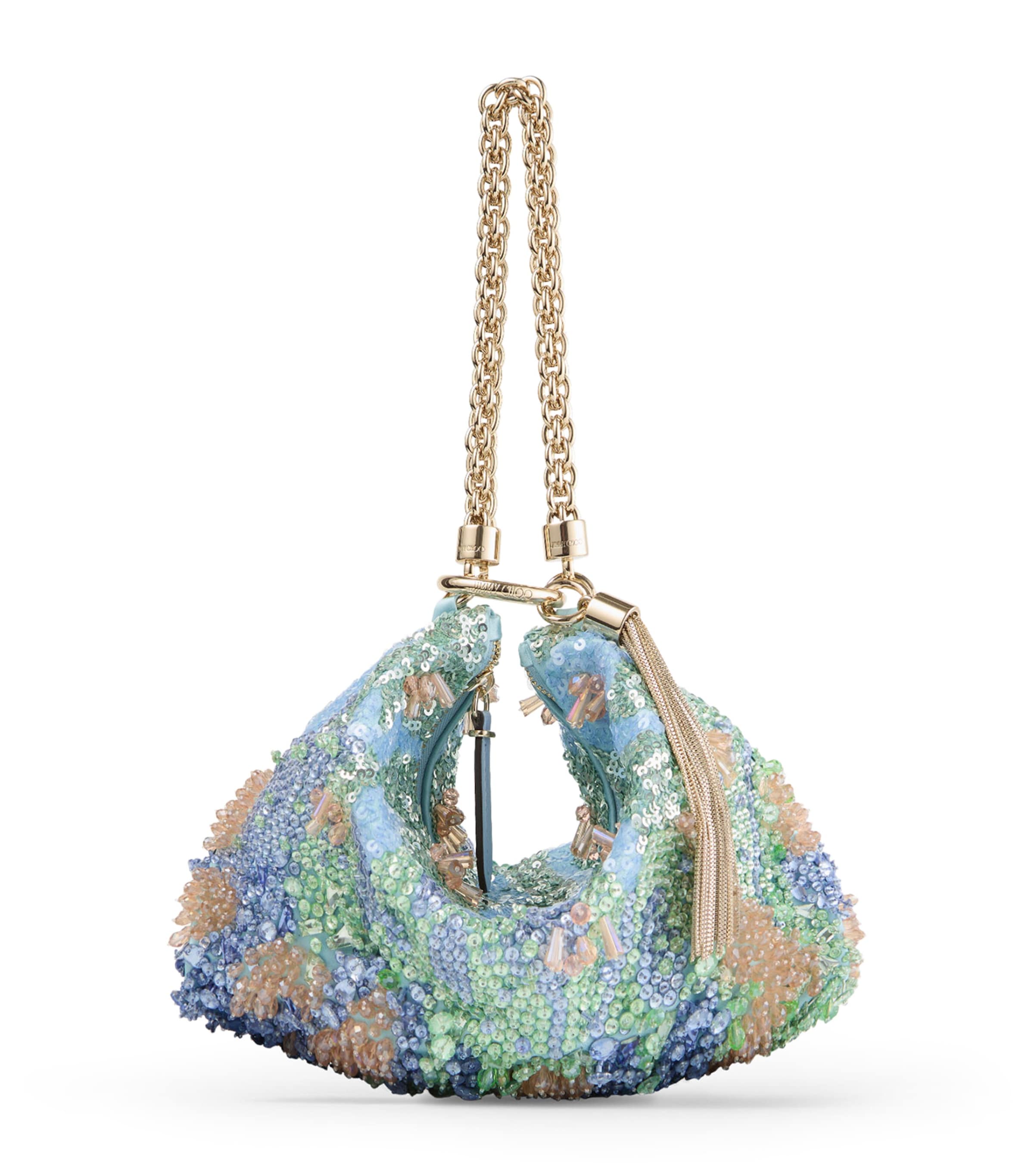 Jimmy Choo Callie Satin Embellished Clutch Bag Blue Multi/light Gol Image 1