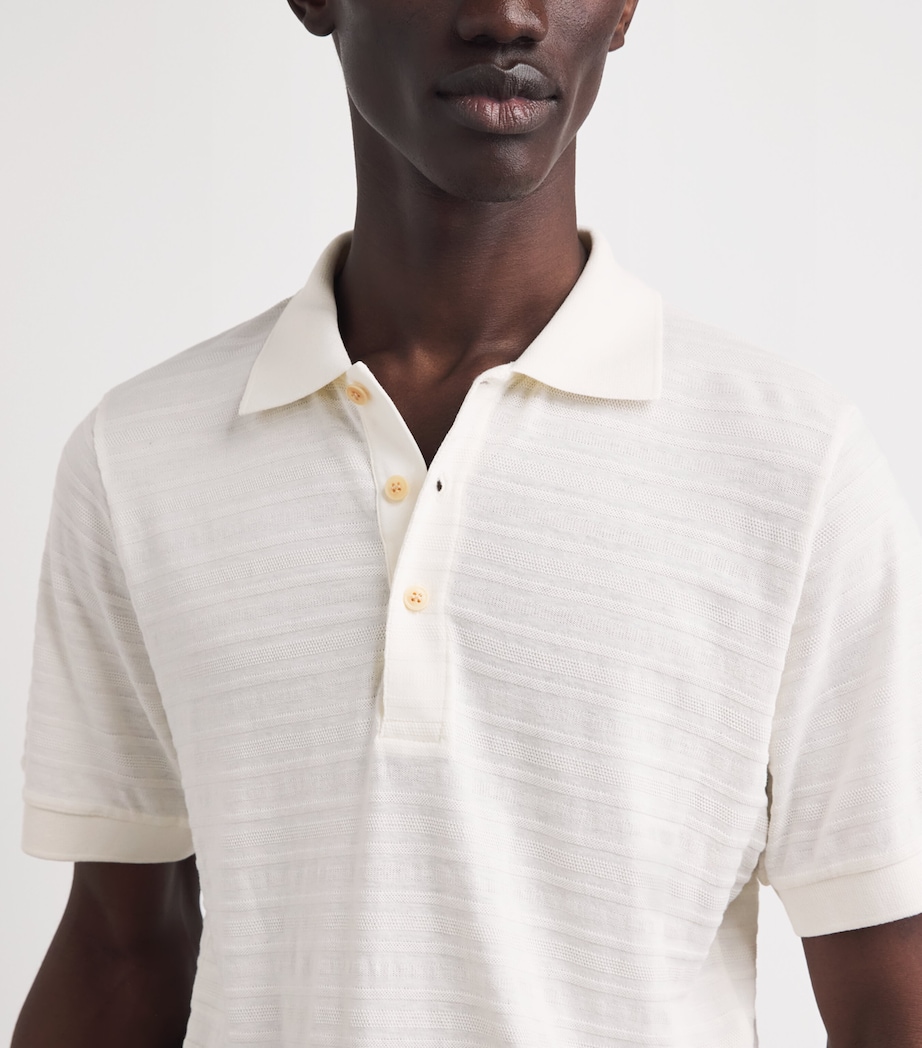 Oliver Spencer Mens Organic Cotton Jacquard Polo Shirt Cream Image 3