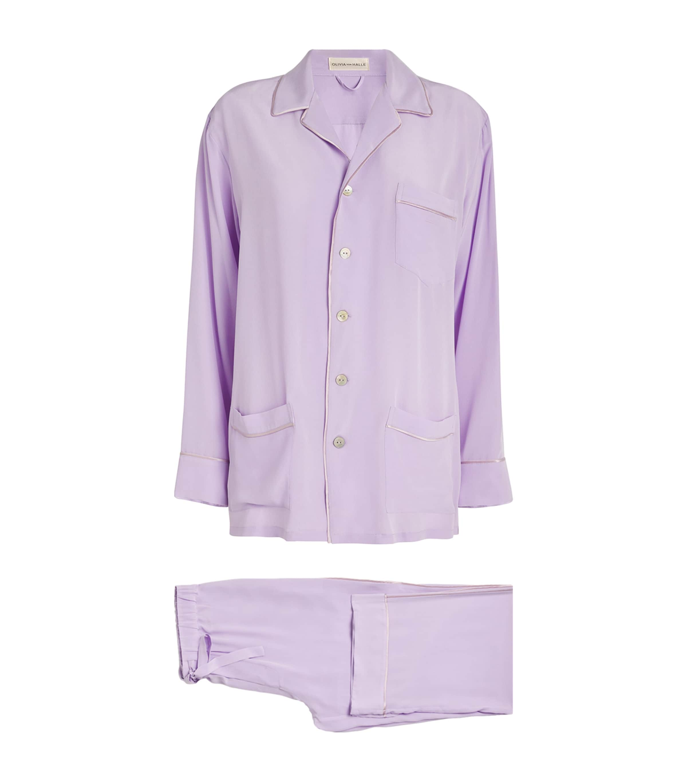 Shop Olivia Von Halle Silk Yves Pyjama Set In Purple