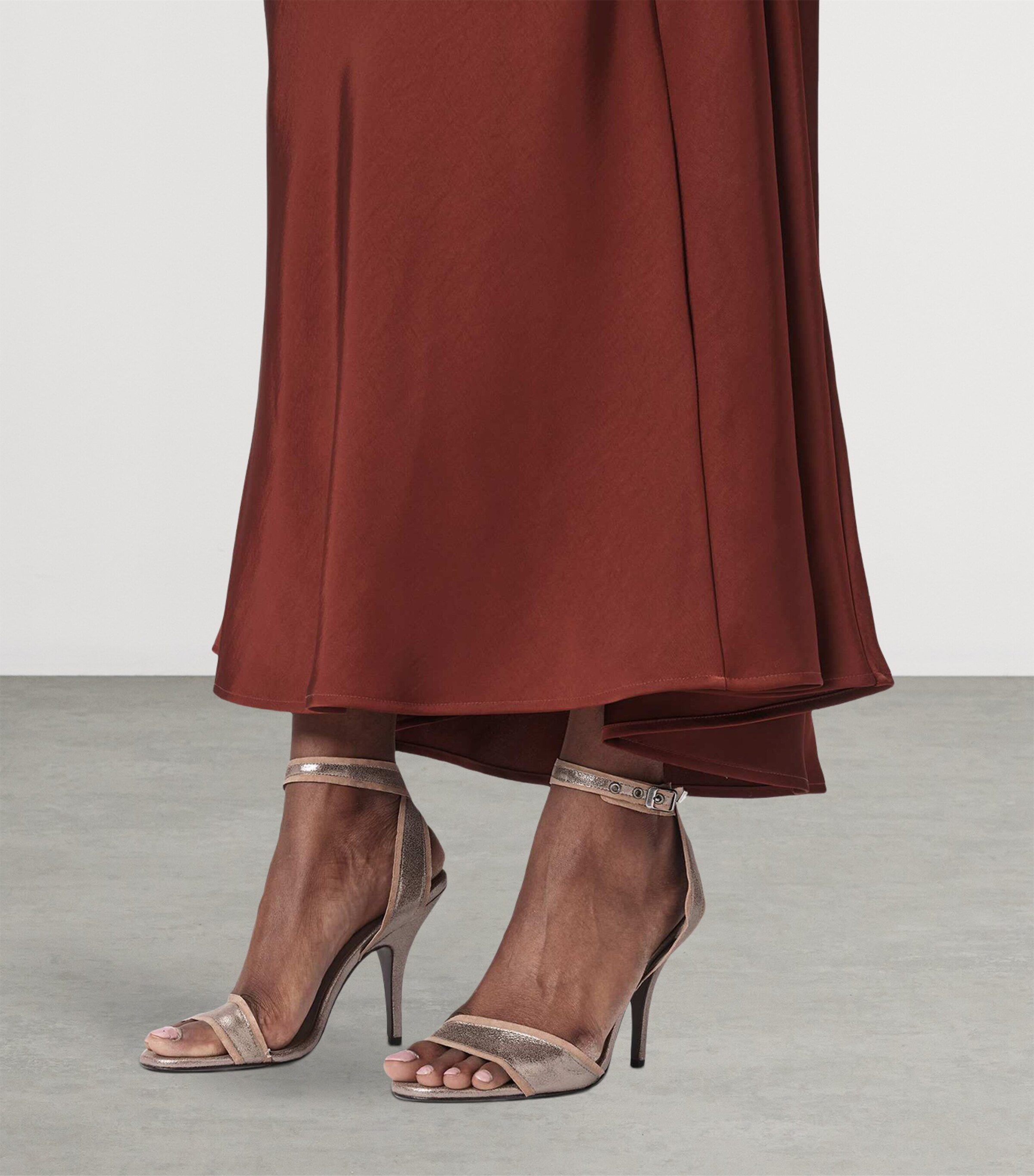 AllSaints Metallic Leather Vera Heeled Sandals Silver Image 2