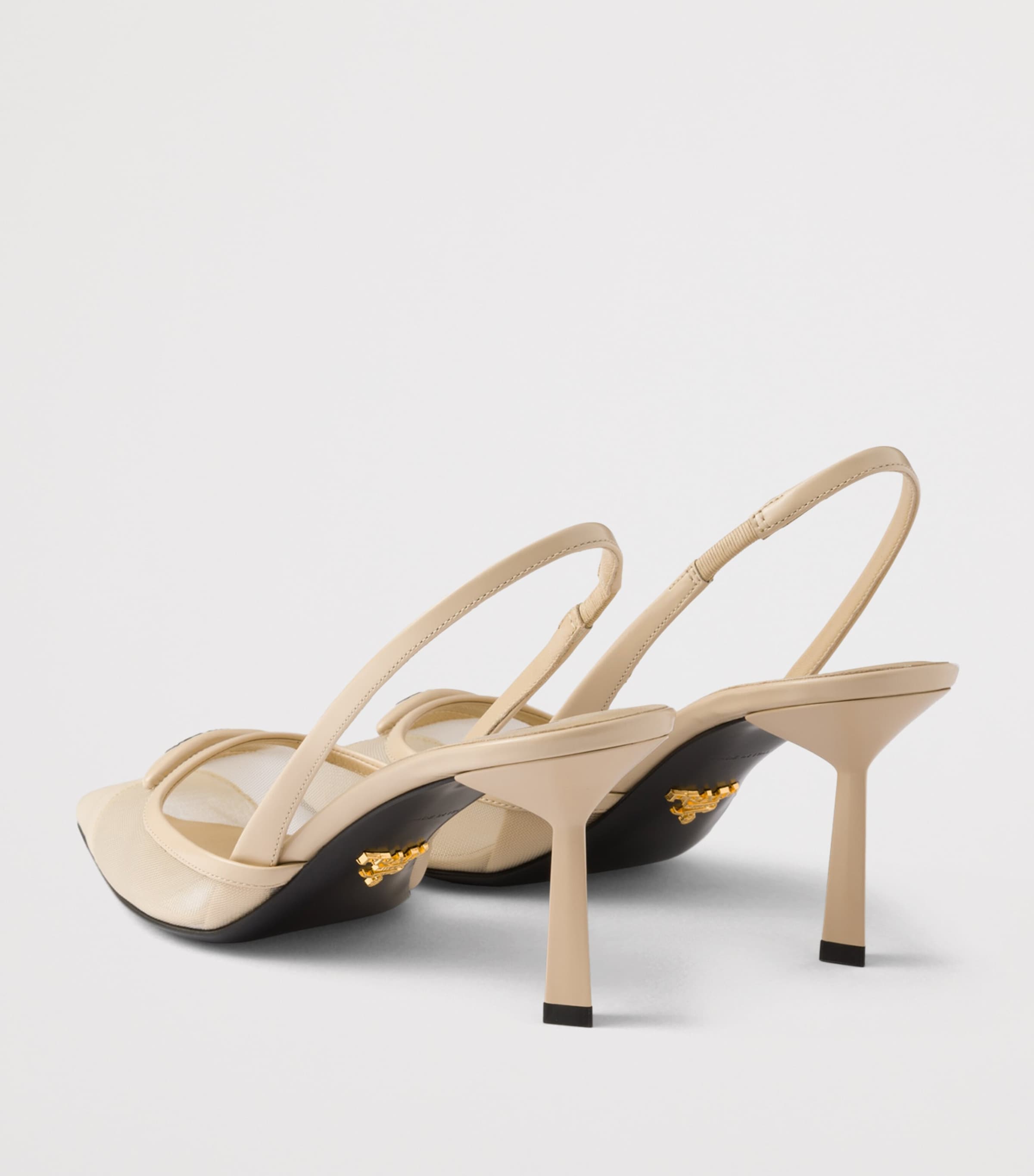 Prada Leather-Mesh Slingback Pumps 75 Neutral Image 4