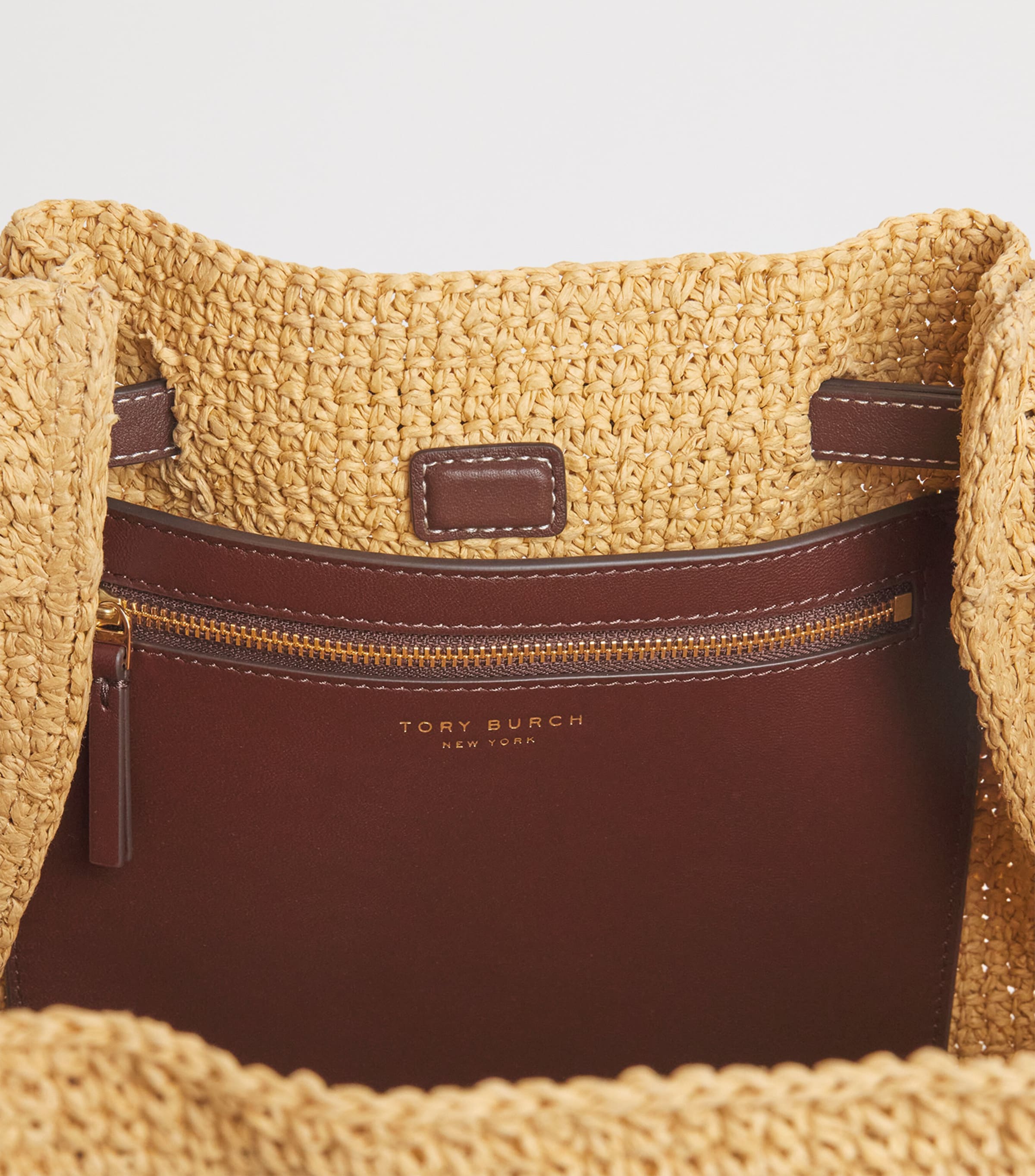 Tory Burch Raffia-Leather Romy Tote Bag Natural Image 5