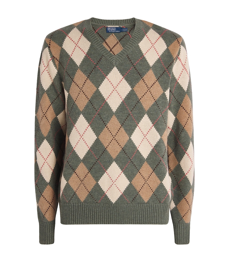 Polo Ralph Lauren Mens Cotton-Wool Argyle Sweater Green Image 1