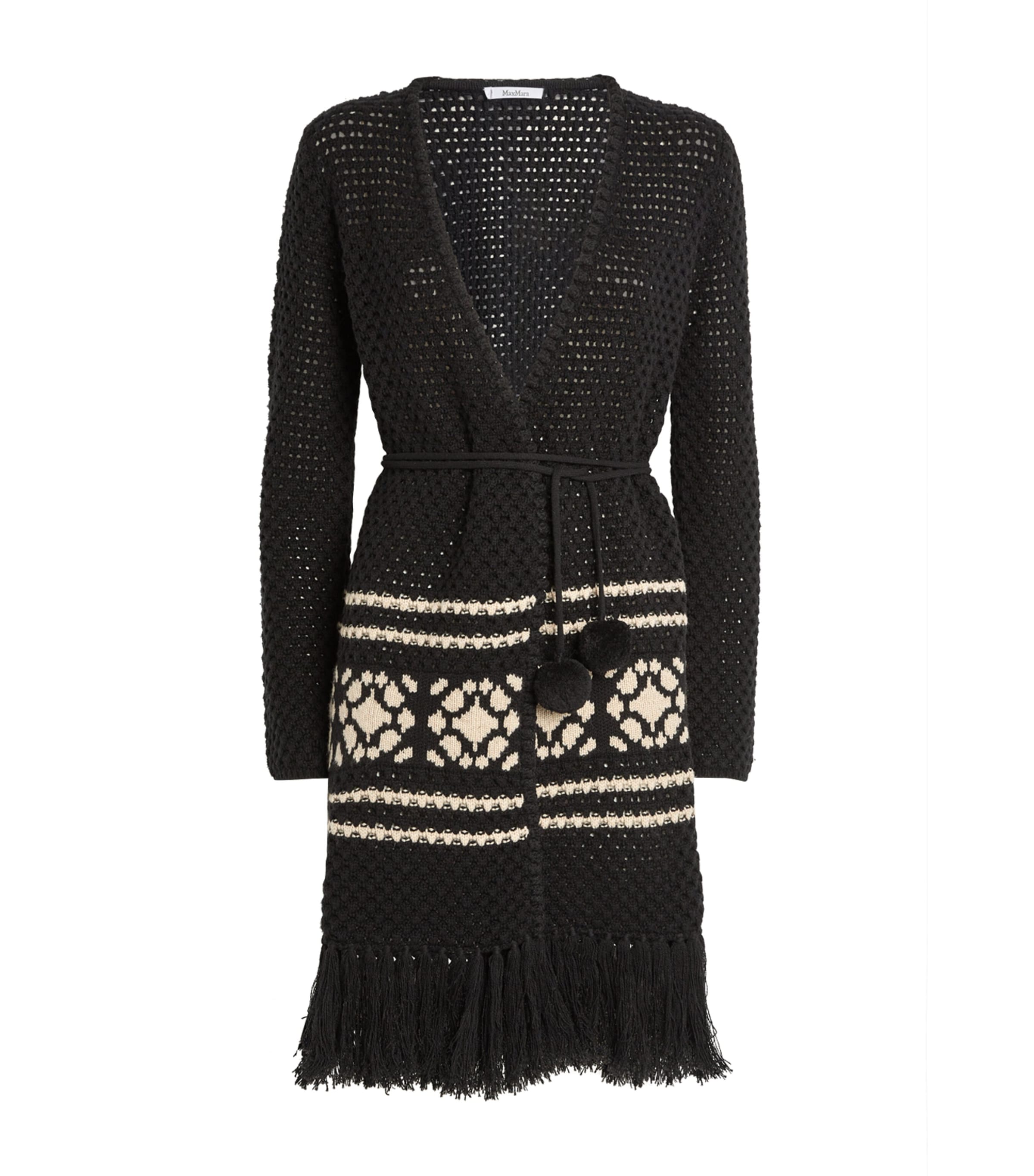 Shop Max Mara Wool-cashmere Belted Cardigan In Black