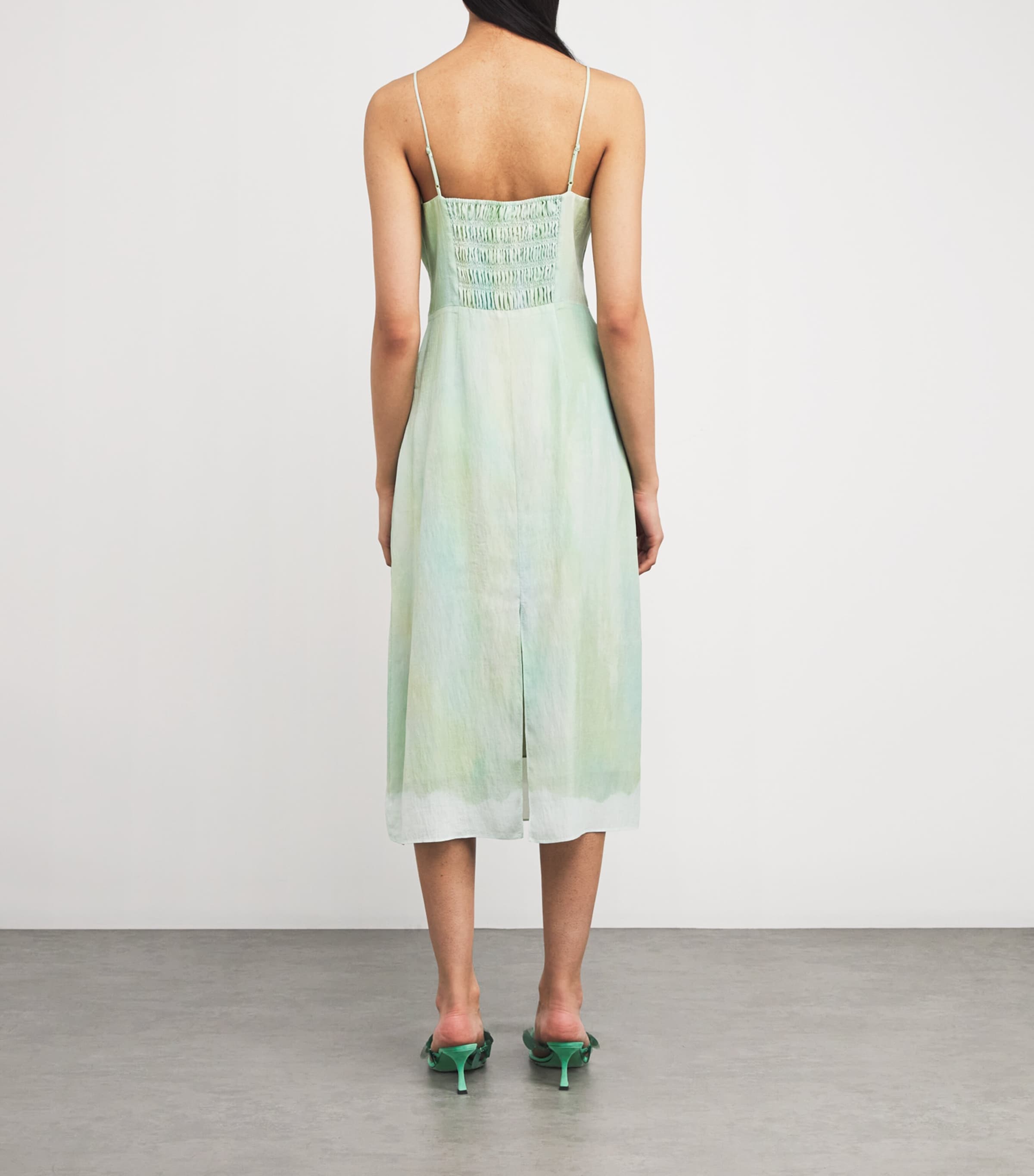 Vince Green Satin Watercolour Midi Dress | Harrods US